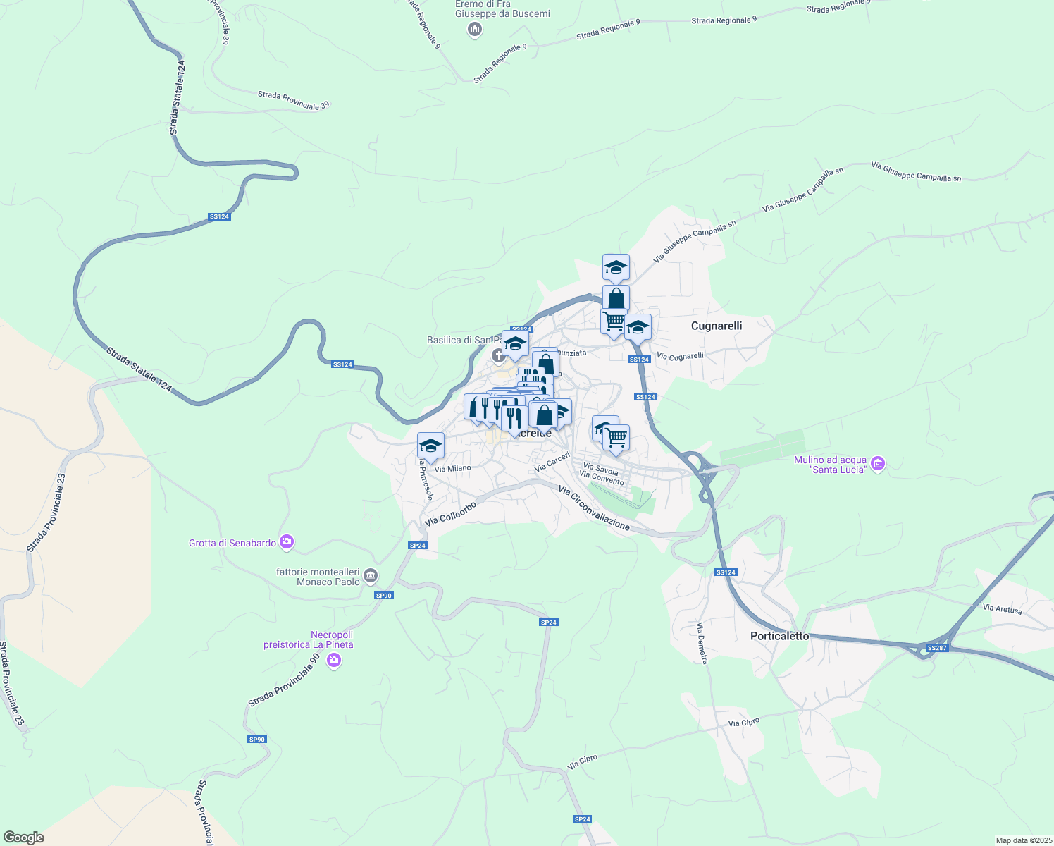 map of restaurants, bars, coffee shops, grocery stores, and more near 2 Corso Vittorio Emanuele in Palazzolo Acreide