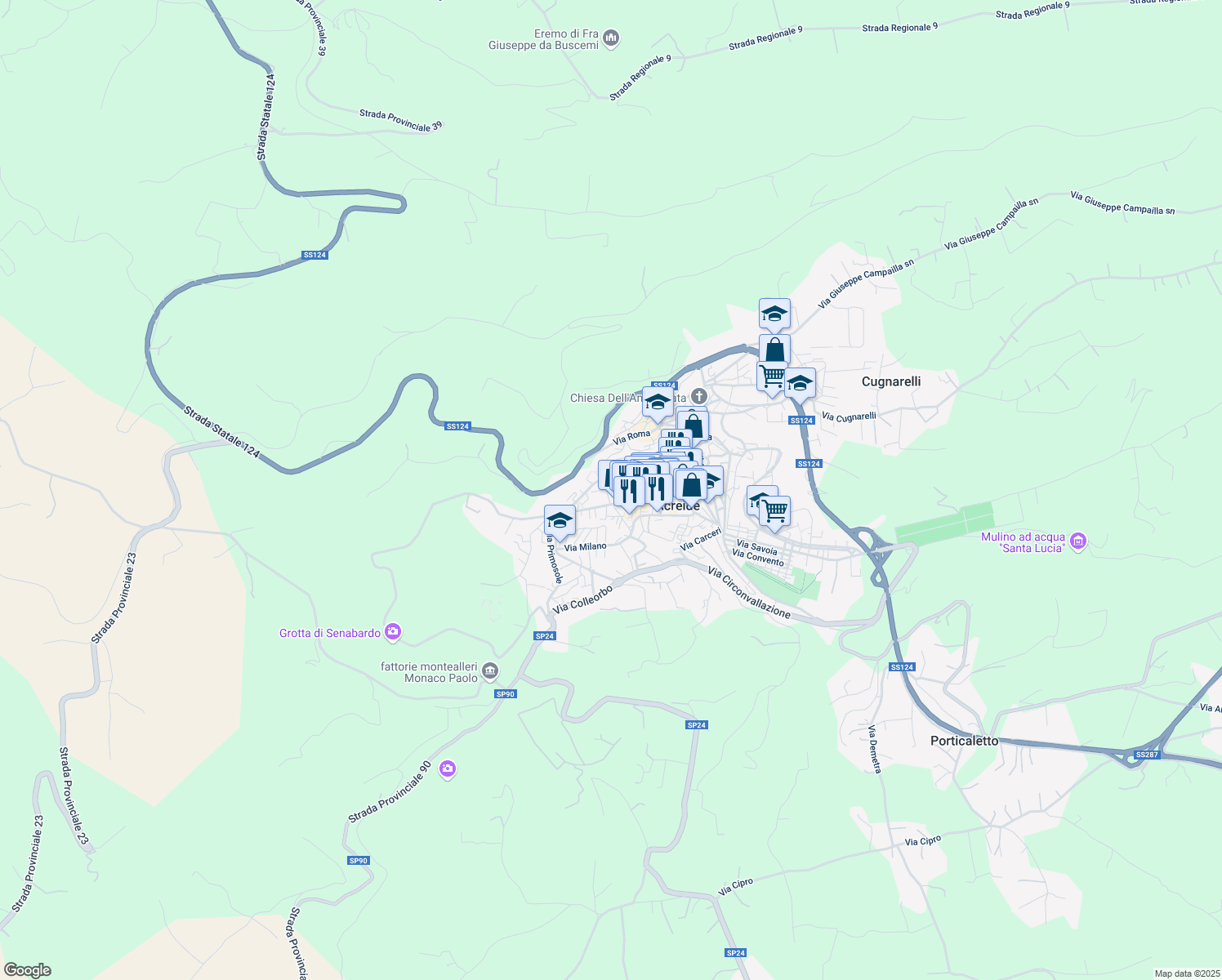 map of restaurants, bars, coffee shops, grocery stores, and more near 41 Via Ludovico Ariosto in Palazzolo Acreide