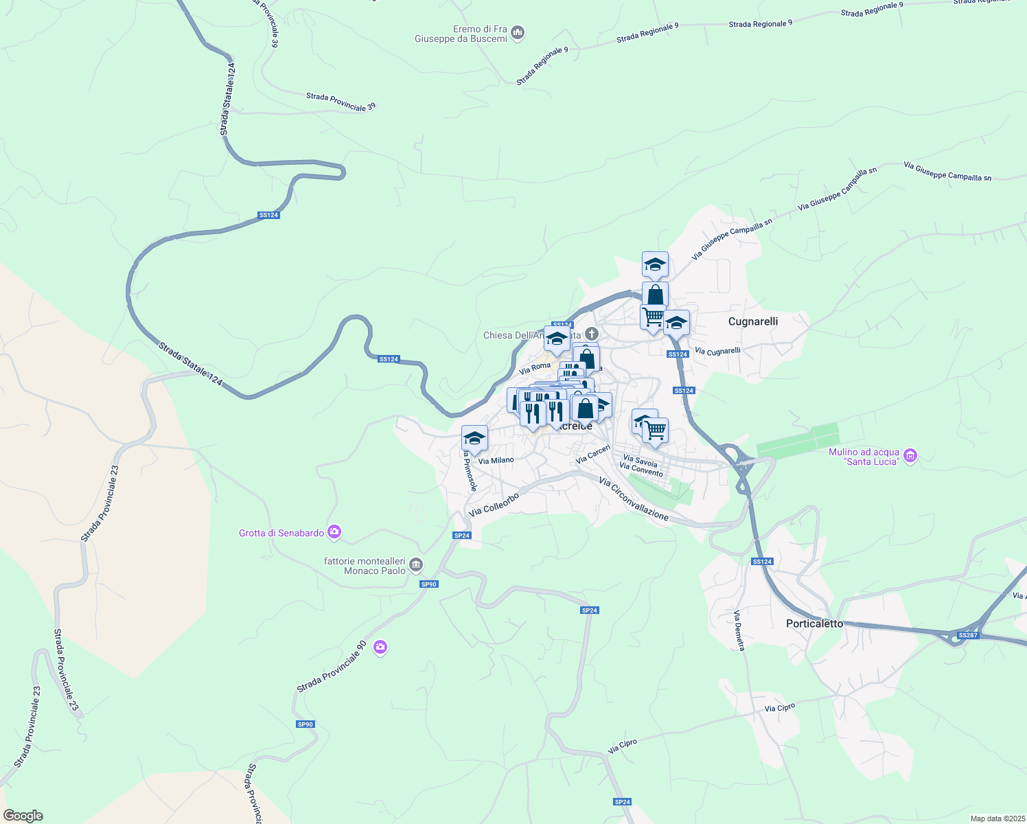 map of restaurants, bars, coffee shops, grocery stores, and more near 41 Via Ludovico Ariosto in Palazzolo Acreide