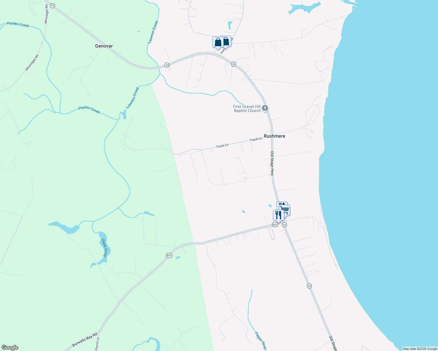 map of restaurants, bars, coffee shops, grocery stores, and more near 5475 Oxford Court in Smithfield