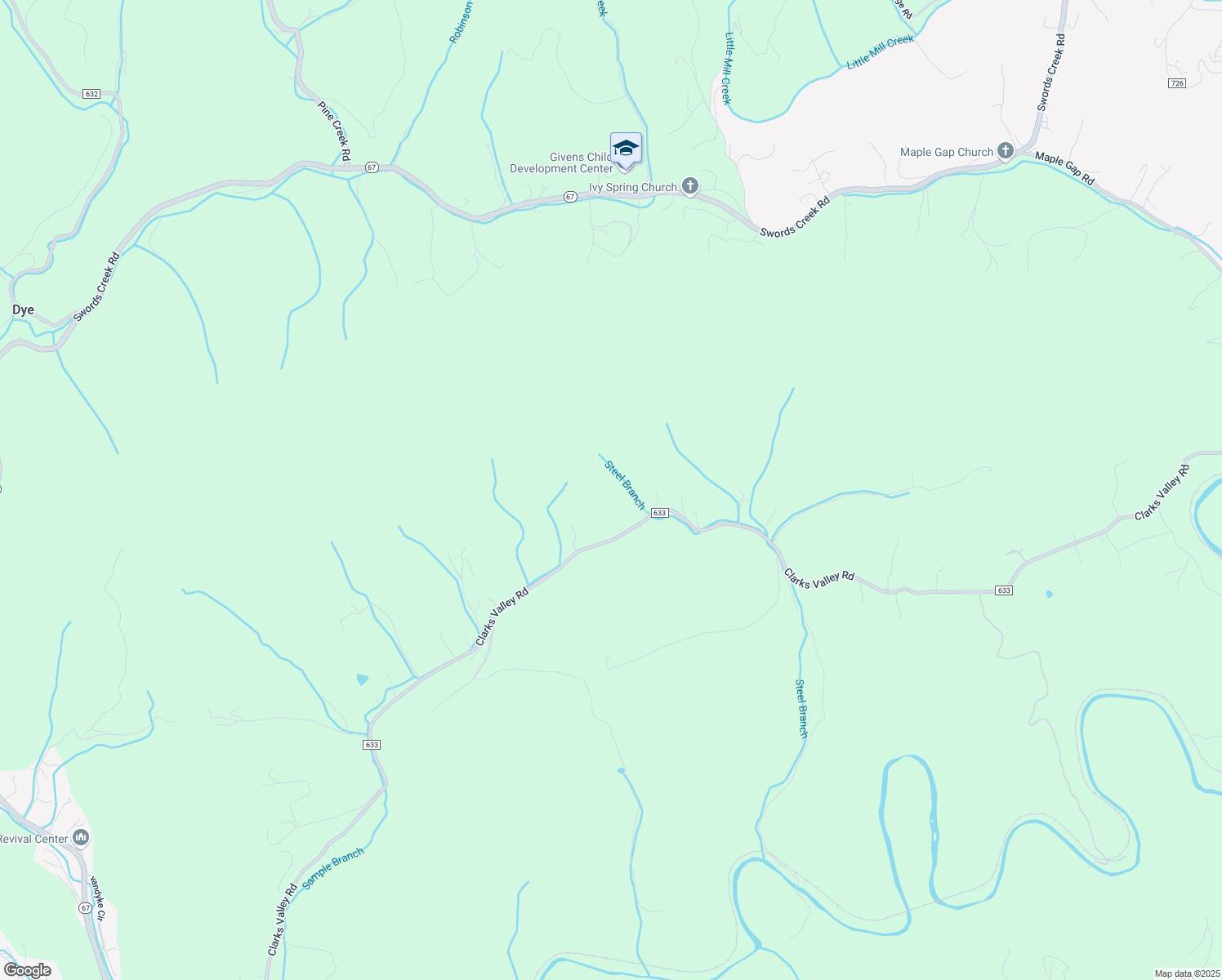 map of restaurants, bars, coffee shops, grocery stores, and more near 2516 Clarks Valley Road in Swords Creek