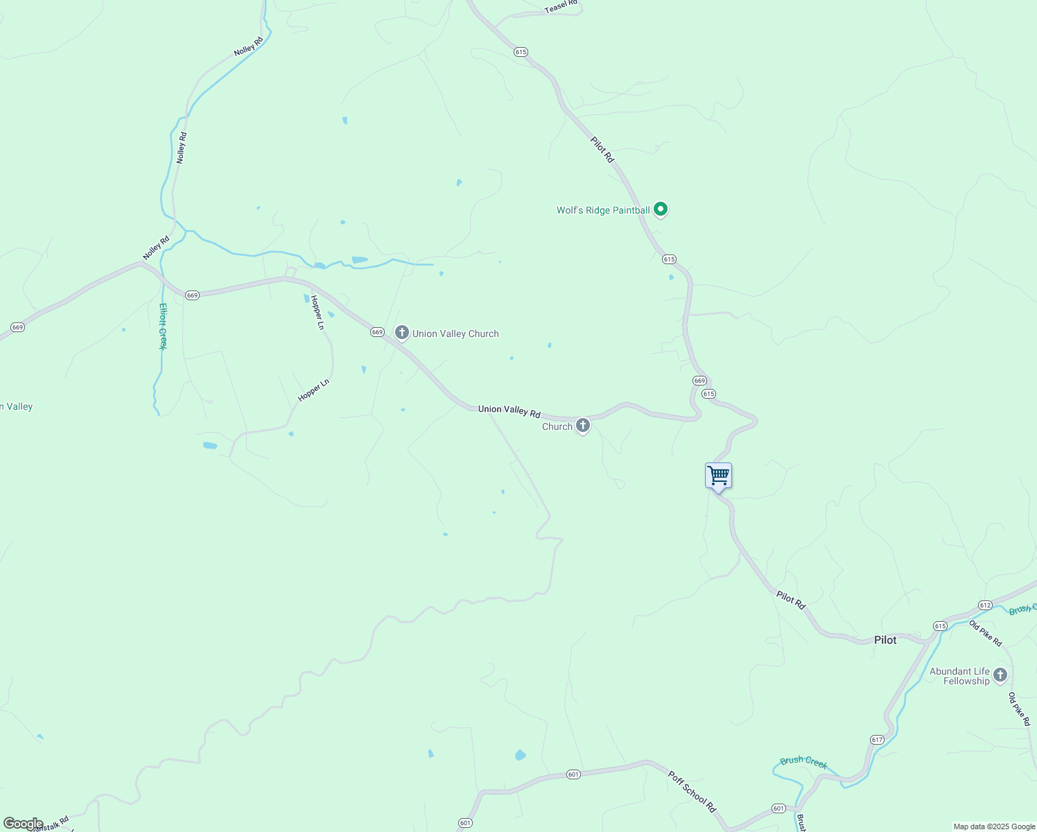 map of restaurants, bars, coffee shops, grocery stores, and more near 435 Union Valley Road in Riner