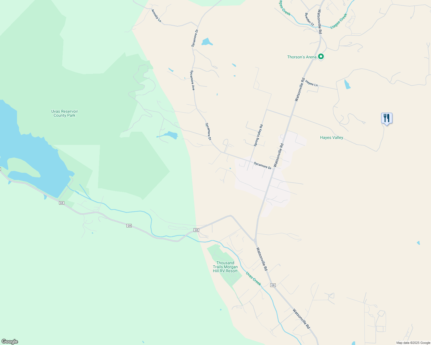 map of restaurants, bars, coffee shops, grocery stores, and more near 19327 Chaparral Road in Morgan Hill