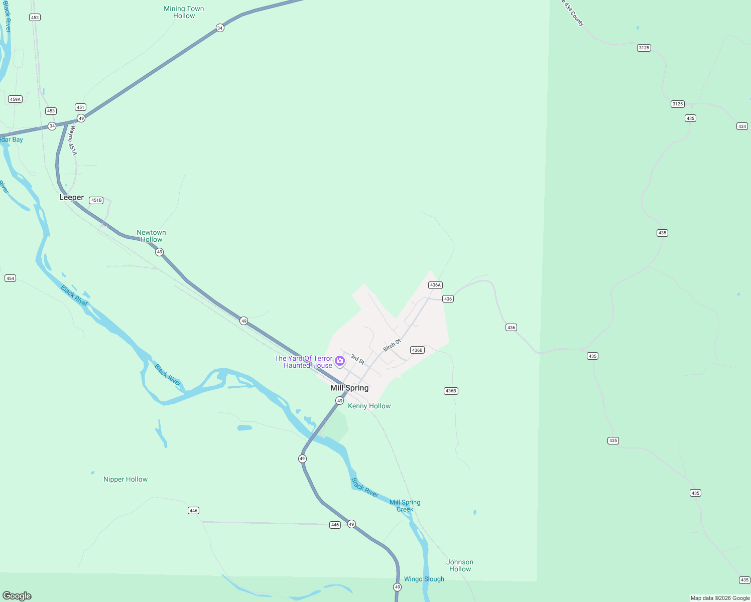 map of restaurants, bars, coffee shops, grocery stores, and more near 6th Street in Mill Spring