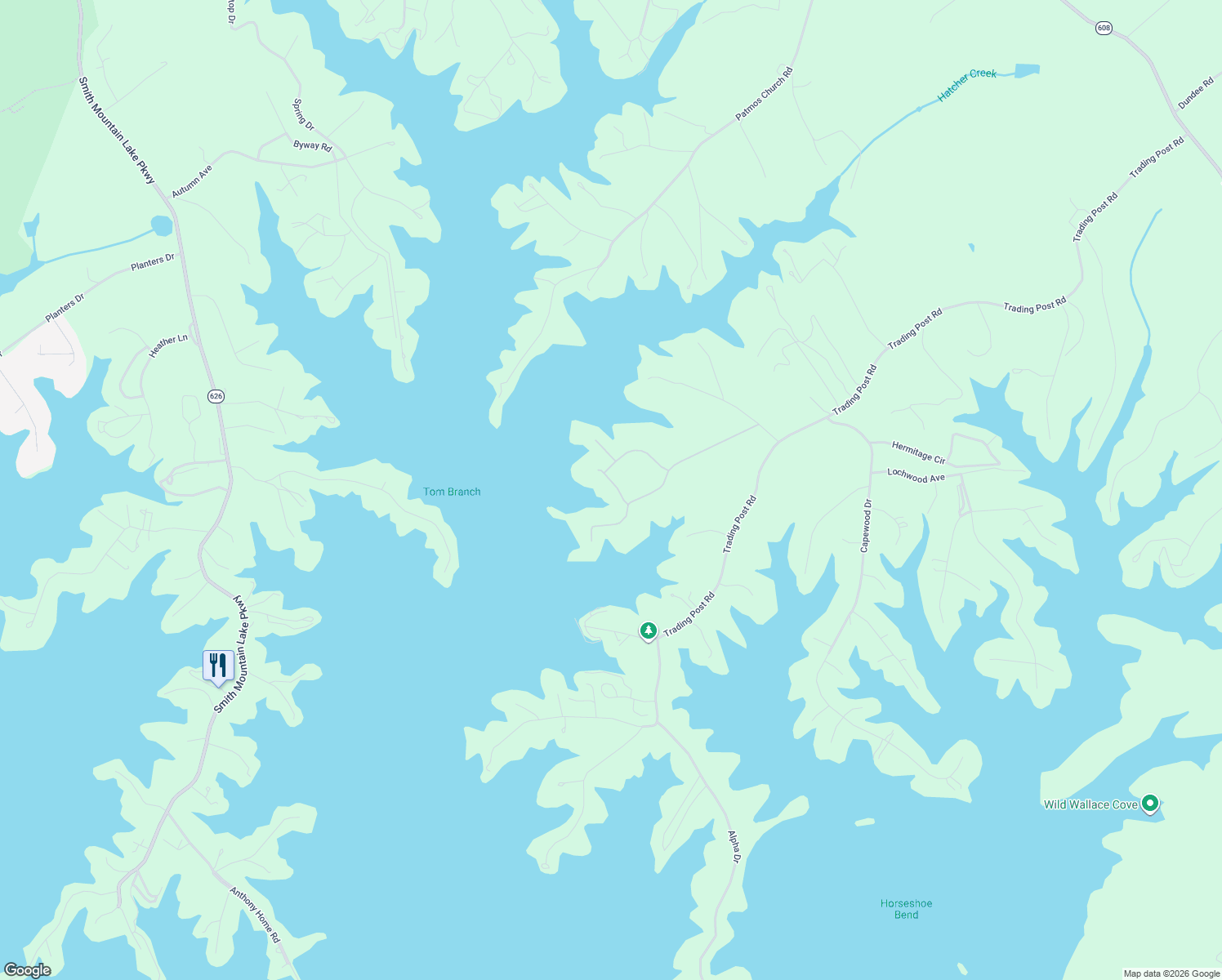 map of restaurants, bars, coffee shops, grocery stores, and more near 205 Pine Drive in Huddleston
