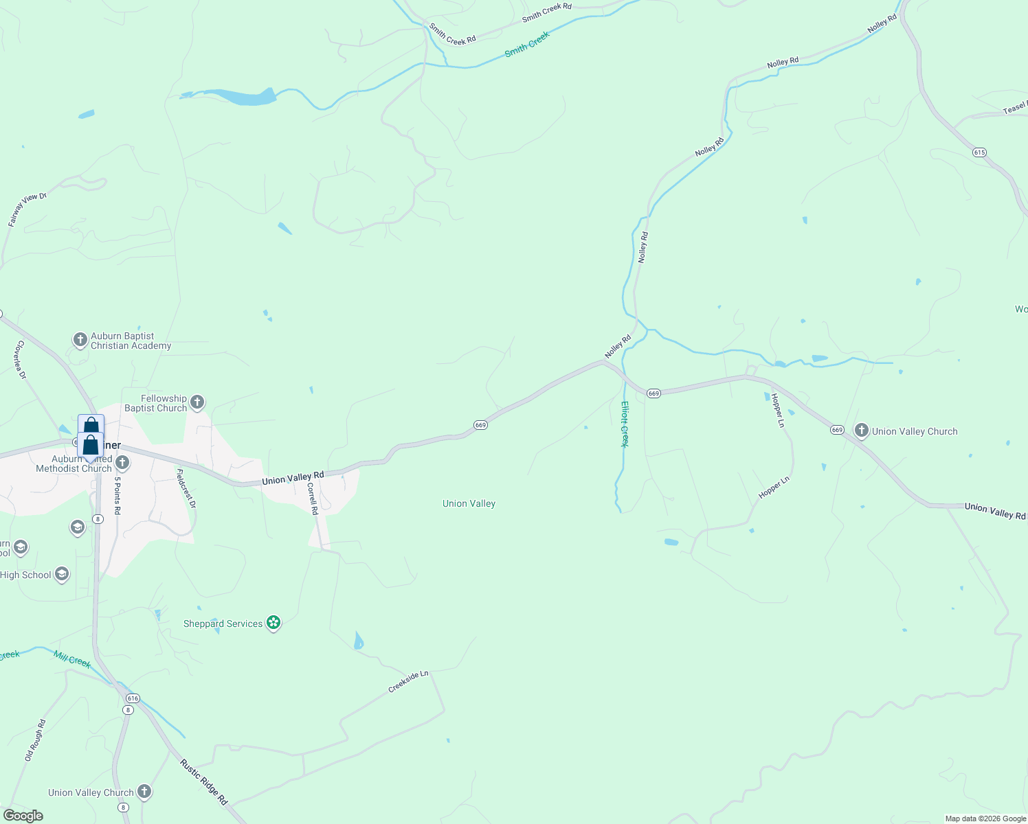 map of restaurants, bars, coffee shops, grocery stores, and more near 1249 Union Valley Road in Riner