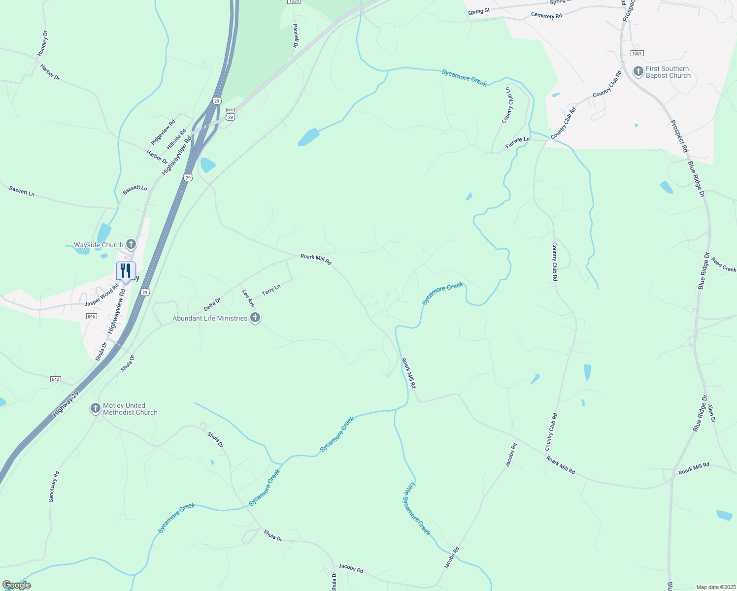map of restaurants, bars, coffee shops, grocery stores, and more near 1541 Roark Mill Road in Hurt