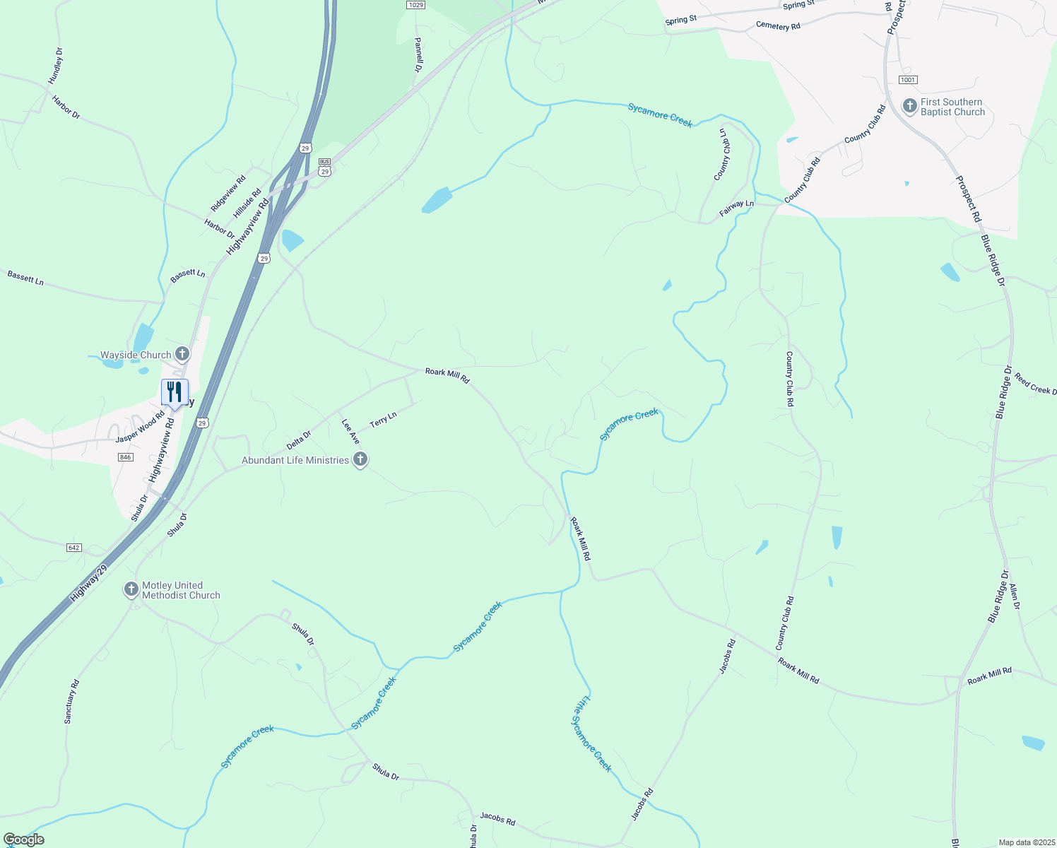 map of restaurants, bars, coffee shops, grocery stores, and more near 1541 Roark Mill Road in Hurt