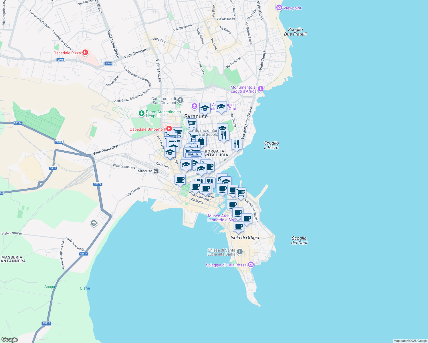 map of restaurants, bars, coffee shops, grocery stores, and more near 4 Via Bainsizza in Syracuse