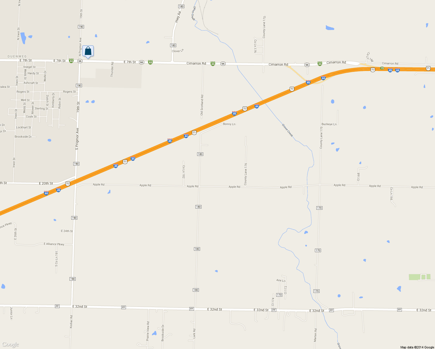 map of restaurants, bars, coffee shops, grocery stores, and more near 17945 Apple Rd in Joplin