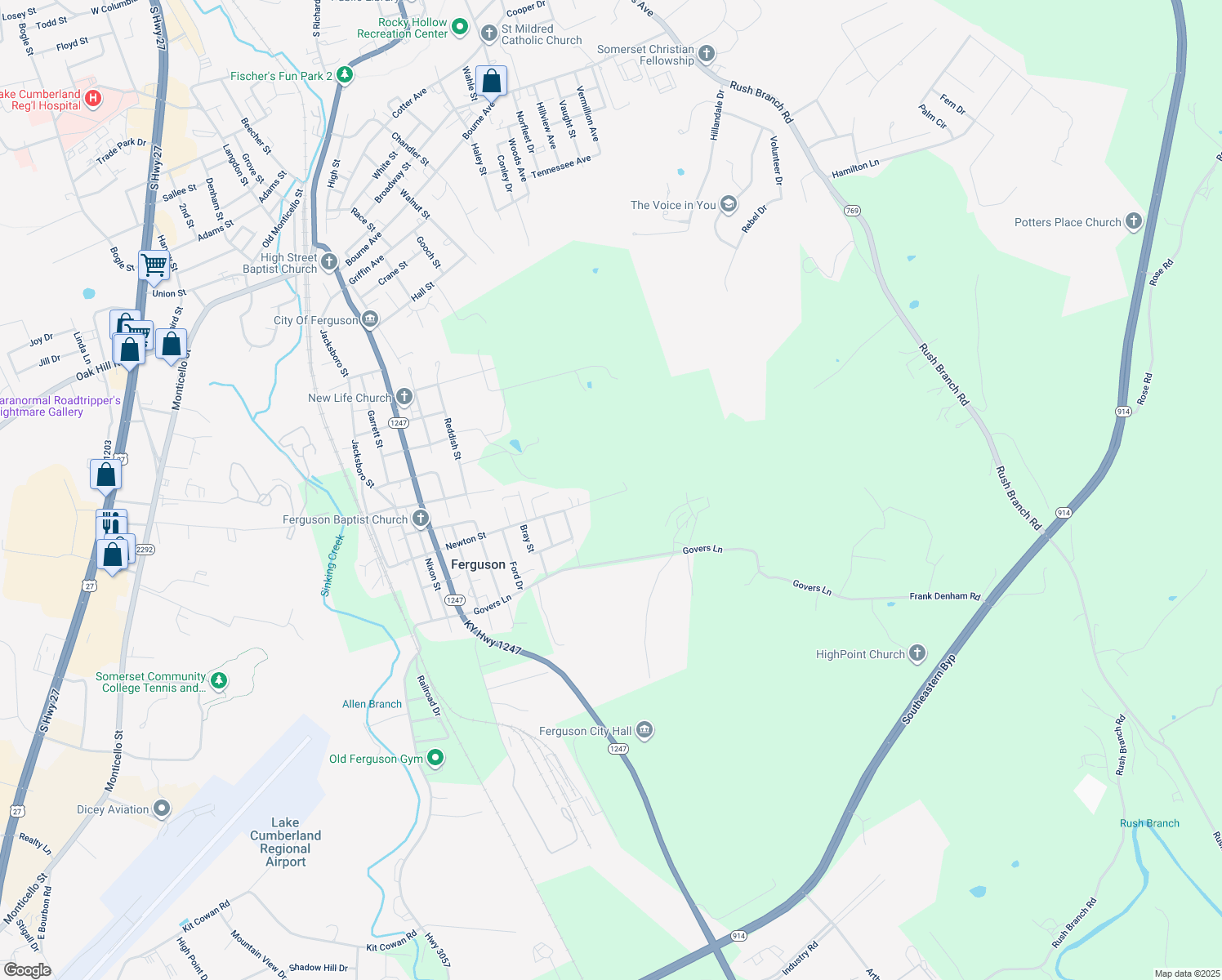 map of restaurants, bars, coffee shops, grocery stores, and more near in Ferguson