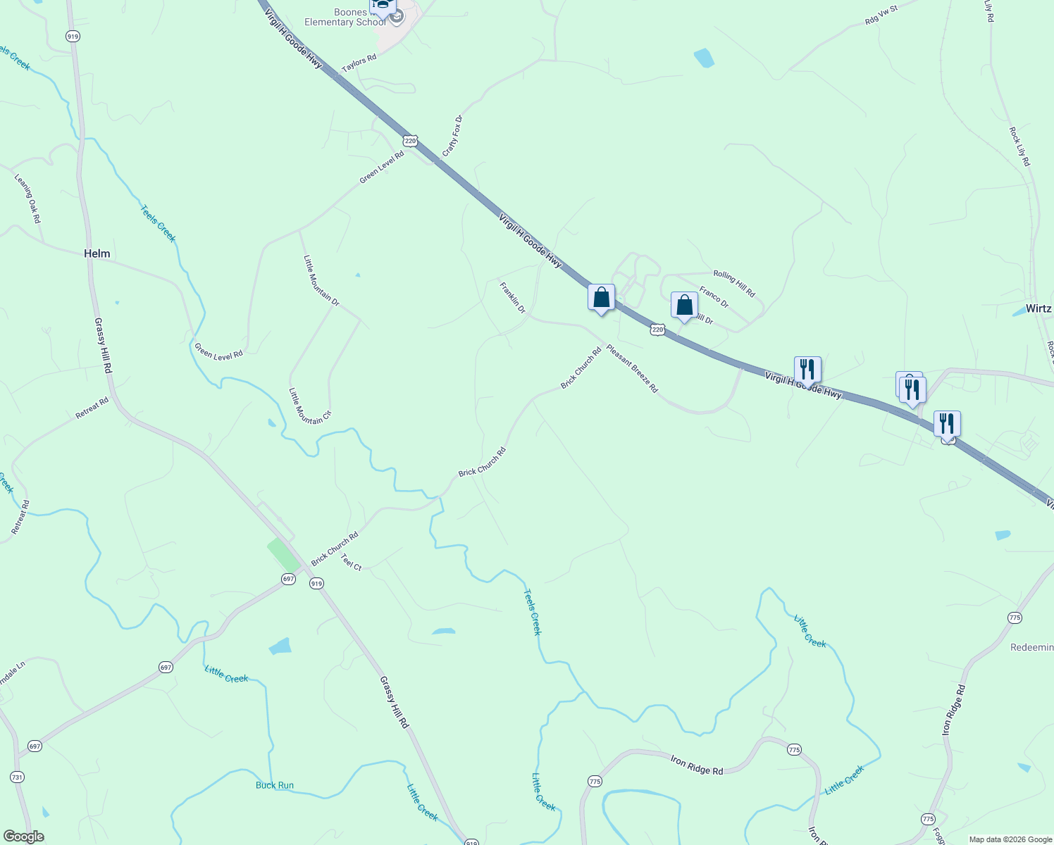 map of restaurants, bars, coffee shops, grocery stores, and more near 2112 Brick Church Road in Rocky Mount