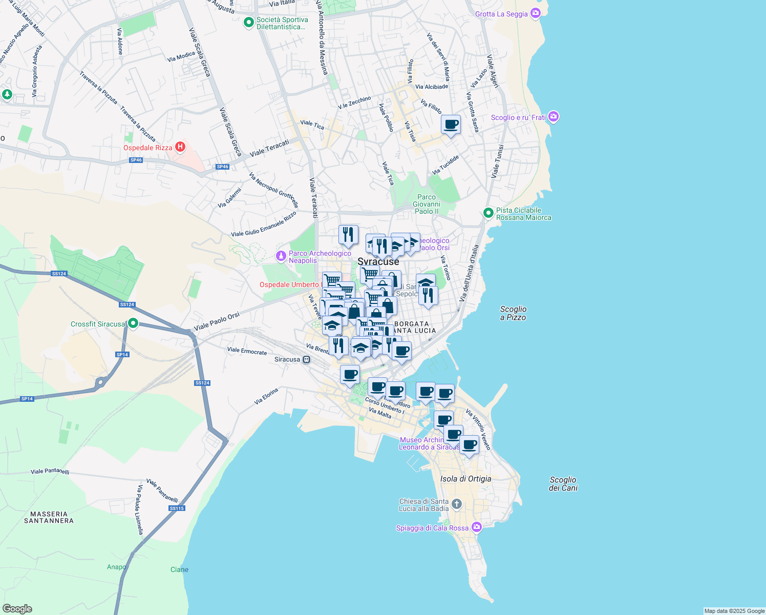 map of restaurants, bars, coffee shops, grocery stores, and more near 13 Via Dinologo in Syracuse