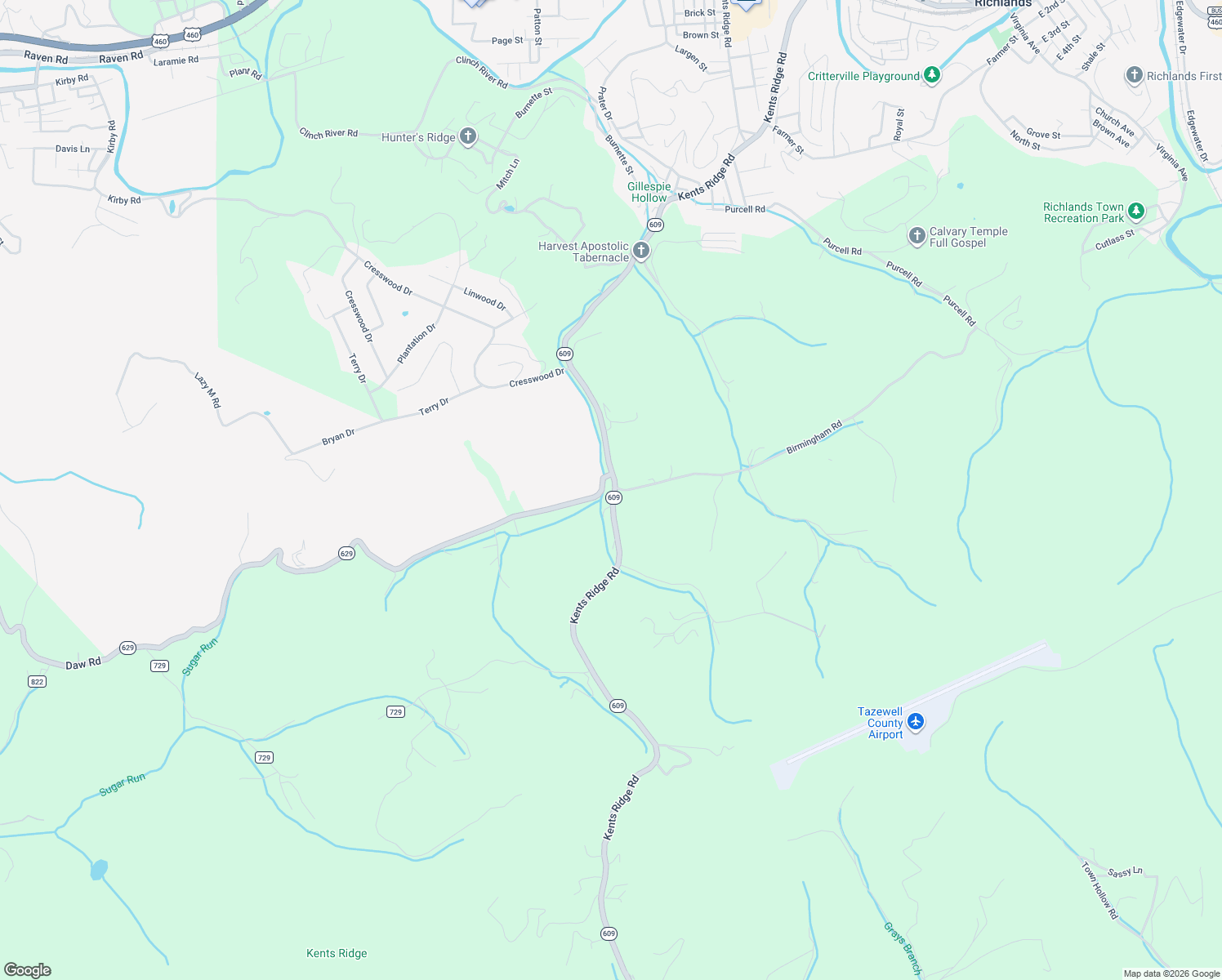 map of restaurants, bars, coffee shops, grocery stores, and more near Virginia 609 in Cedar Bluff