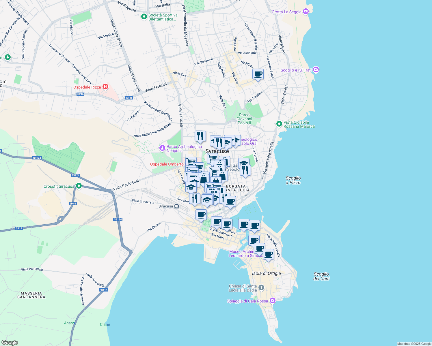 map of restaurants, bars, coffee shops, grocery stores, and more near 13 Via Dinologo in Syracuse
