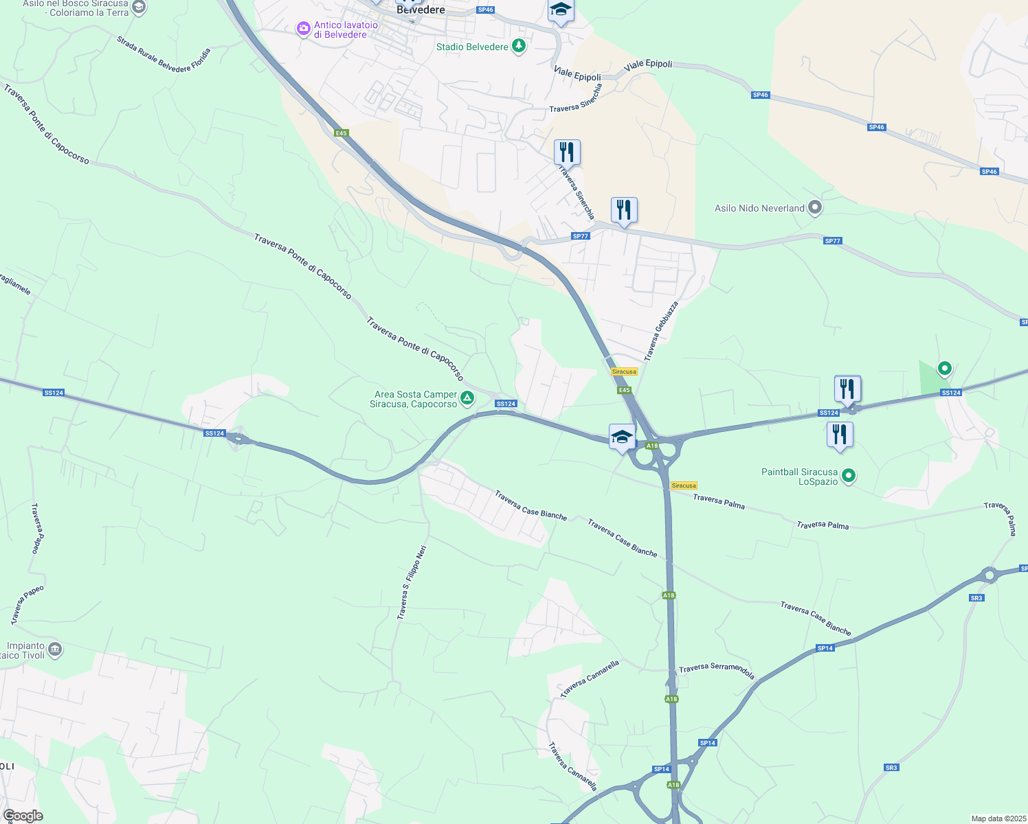 map of restaurants, bars, coffee shops, grocery stores, and more near 8 Via Agamennone in Libero consorzio comunale di Siracusa