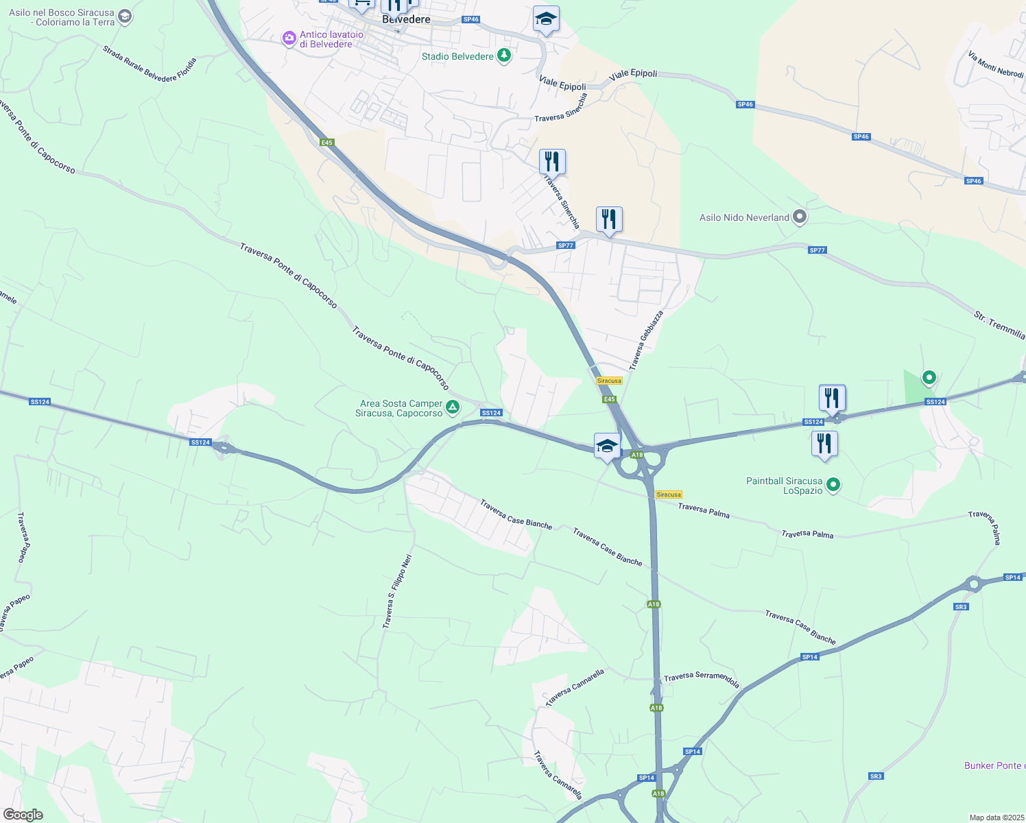 map of restaurants, bars, coffee shops, grocery stores, and more near 8 Via Agamennone in Libero consorzio comunale di Siracusa