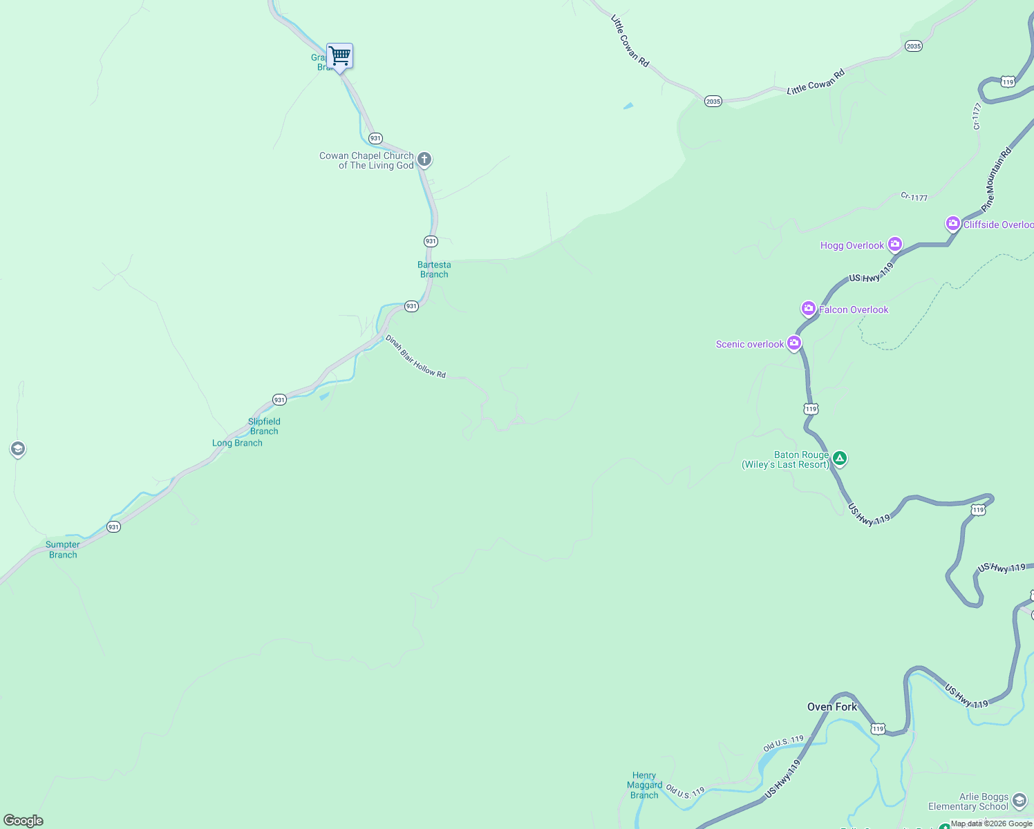 map of restaurants, bars, coffee shops, grocery stores, and more near 122 Bald Mount Road in Whitesburg