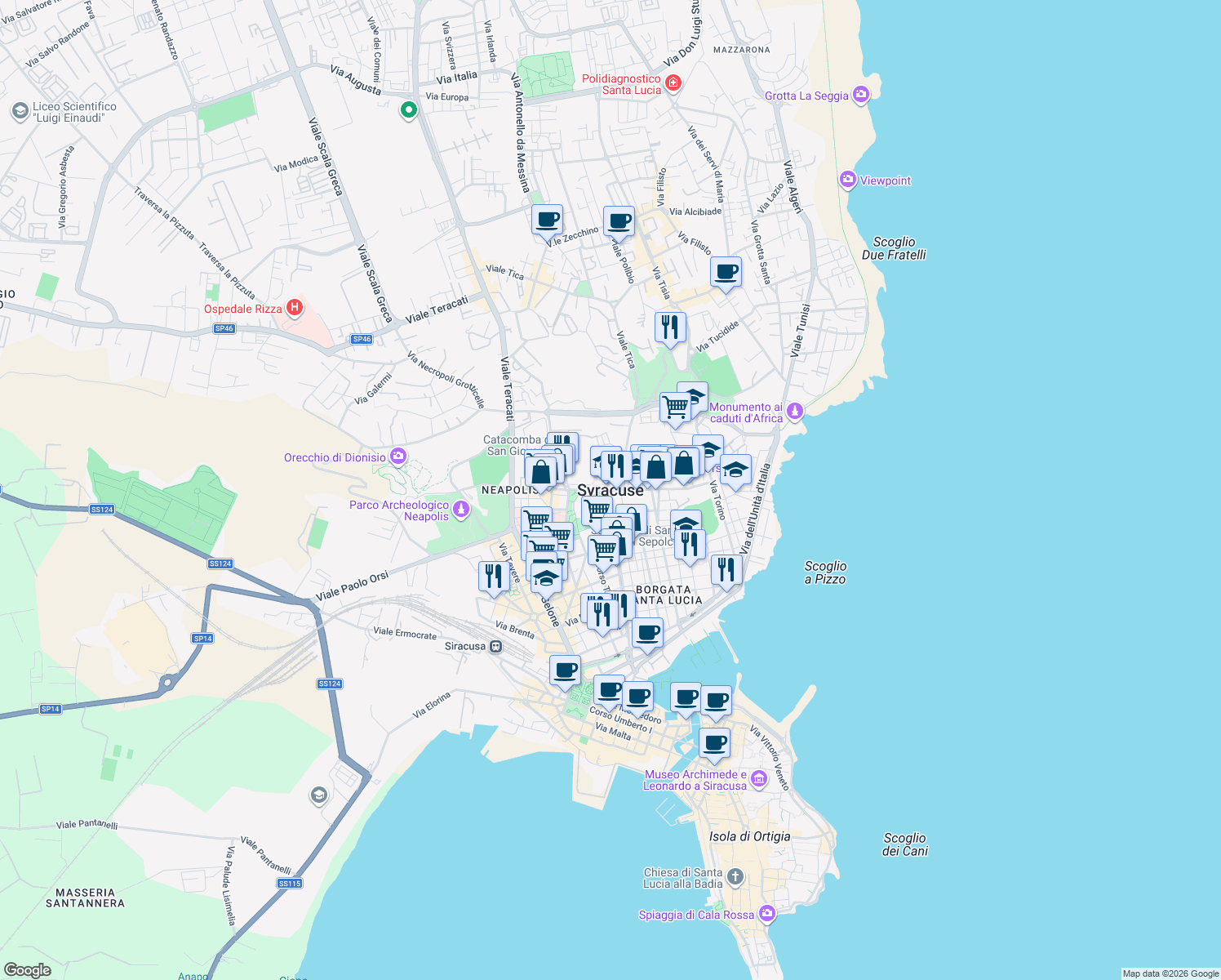 map of restaurants, bars, coffee shops, grocery stores, and more near in Syracuse
