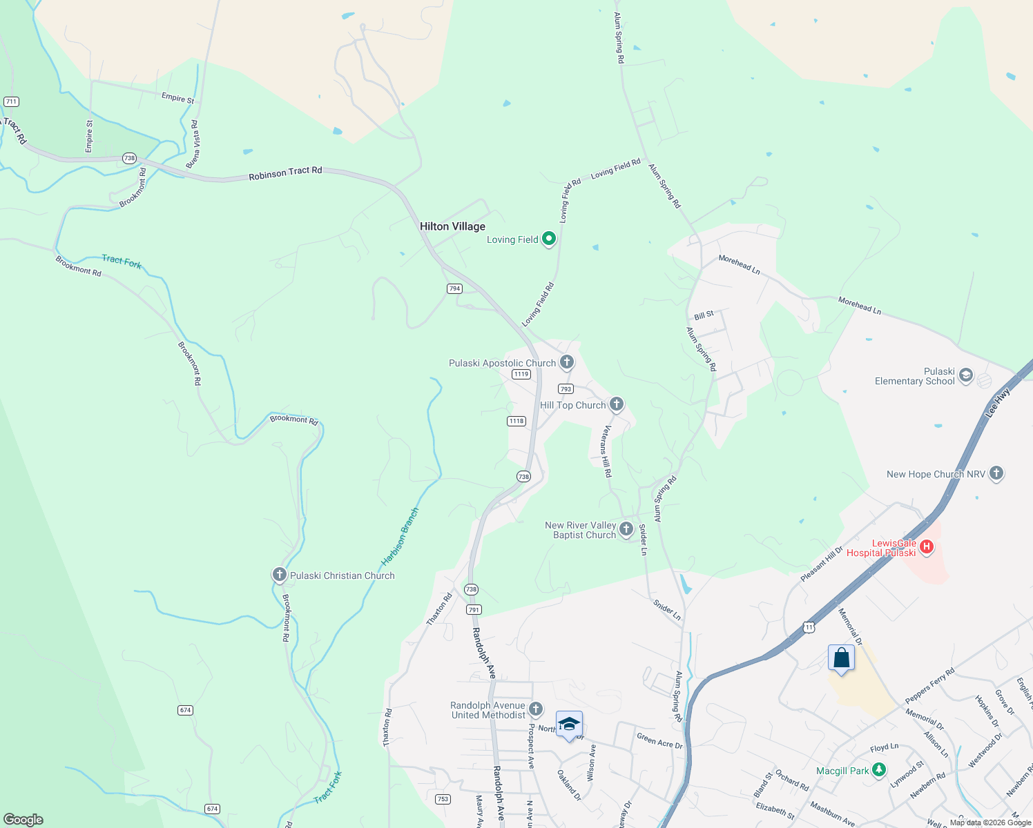 map of restaurants, bars, coffee shops, grocery stores, and more near 3438 Forest Square Road in Pulaski