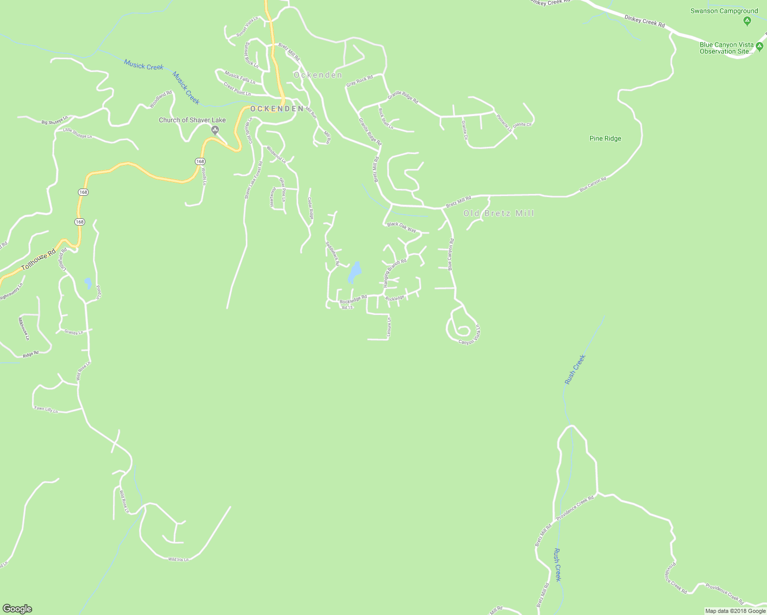 map of restaurants, bars, coffee shops, grocery stores, and more near 42464 Rock Ledge Road in Shaver Lake