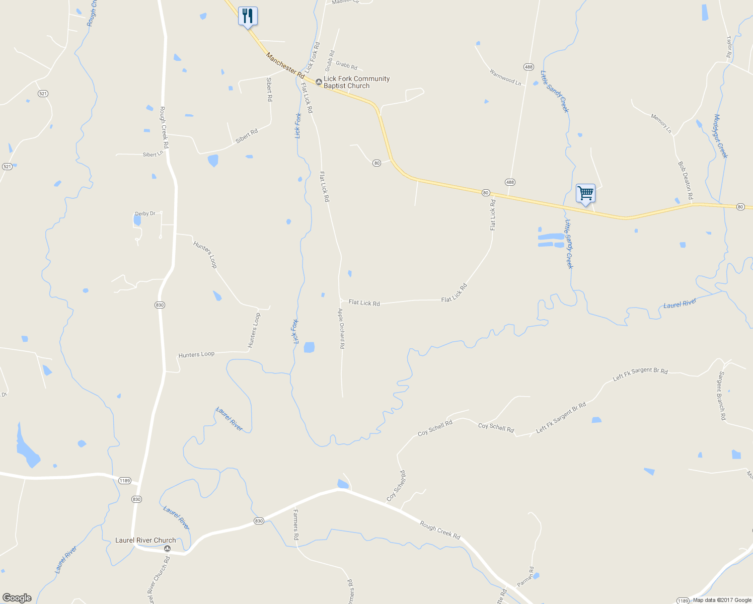 map of restaurants, bars, coffee shops, grocery stores, and more near 1442 Flat Lick Road in London