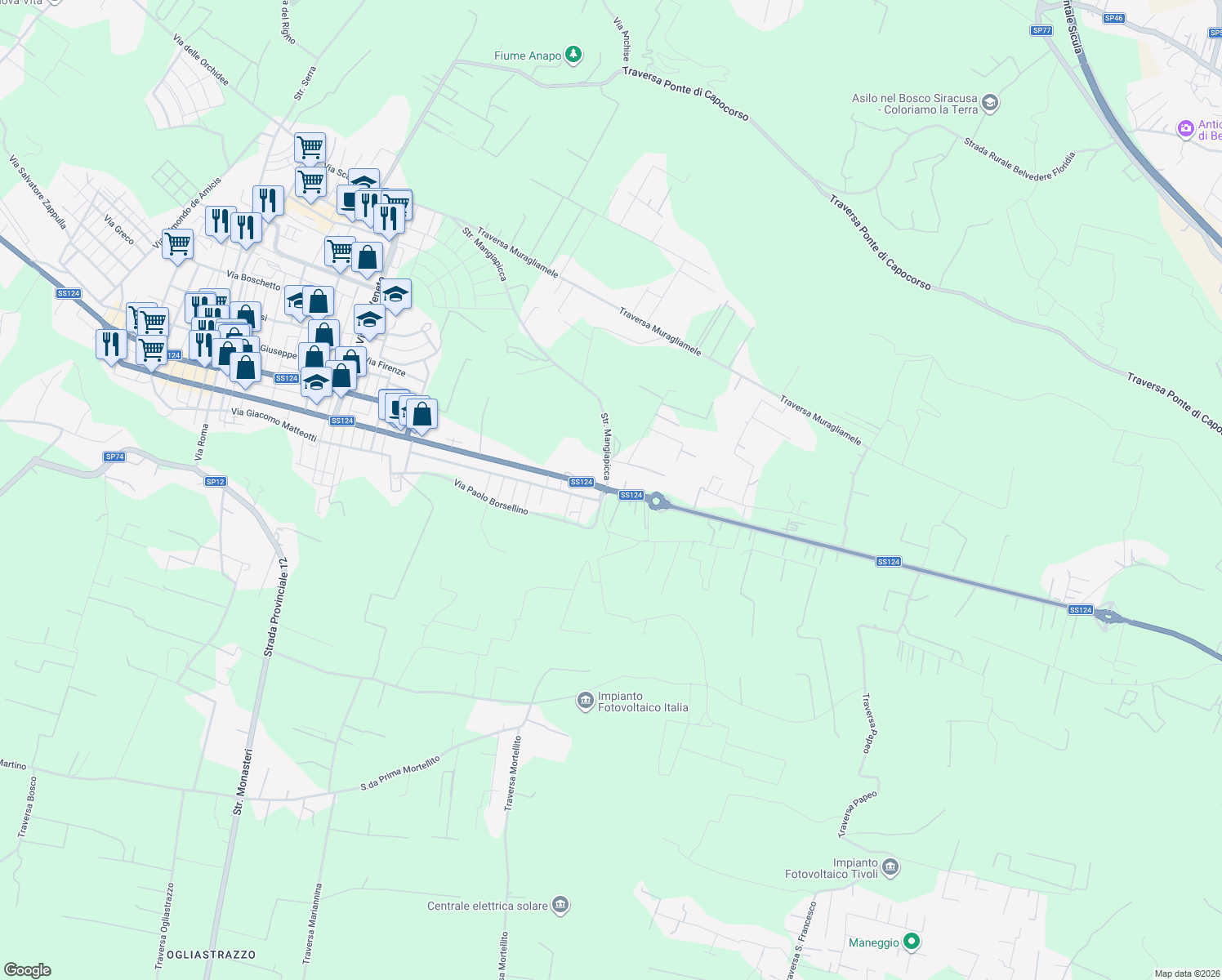 map of restaurants, bars, coffee shops, grocery stores, and more near 28 Corso Vittorio Emanuele in Libero consorzio comunale di Siracusa