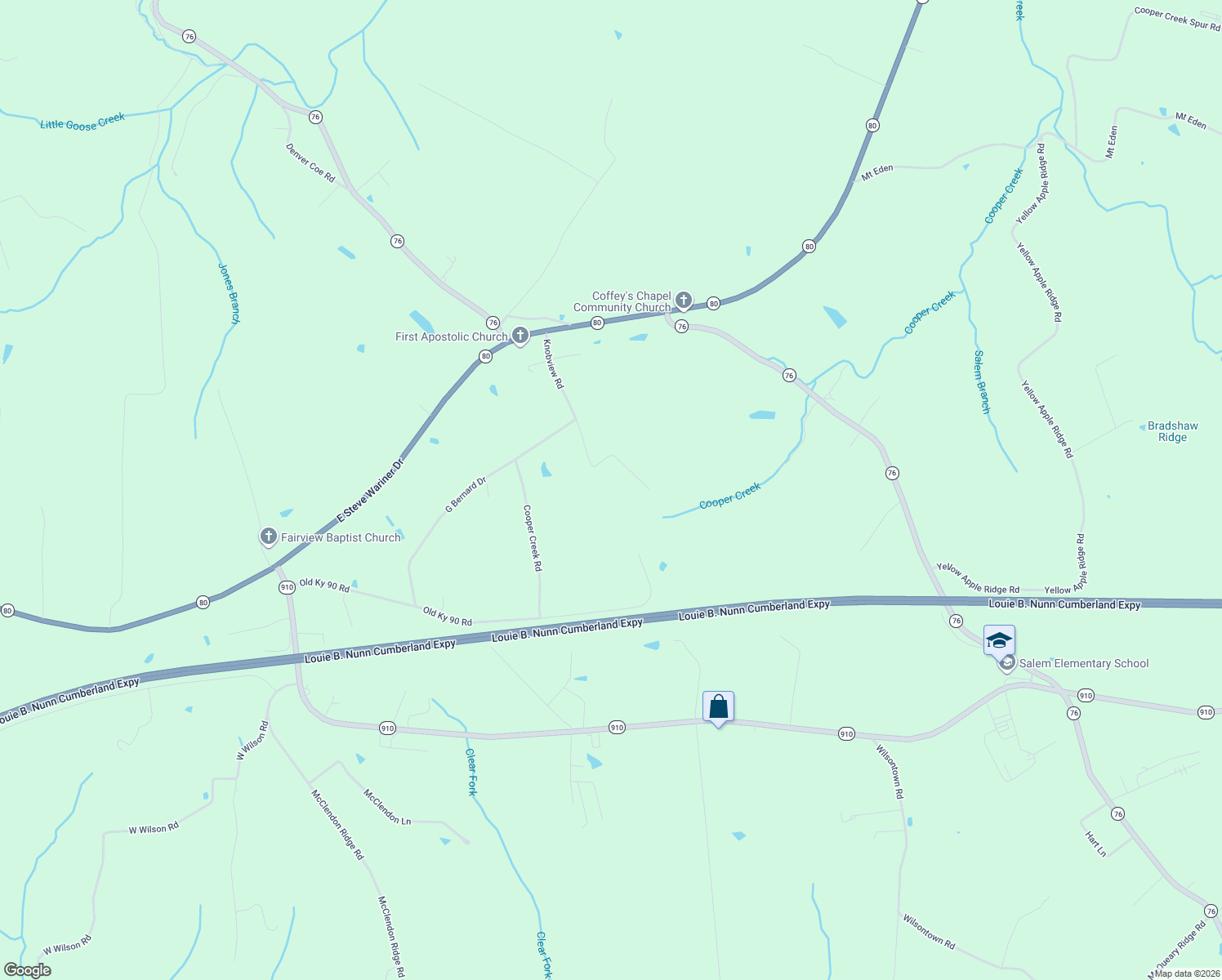 map of restaurants, bars, coffee shops, grocery stores, and more near Knobview Road in Russell Springs