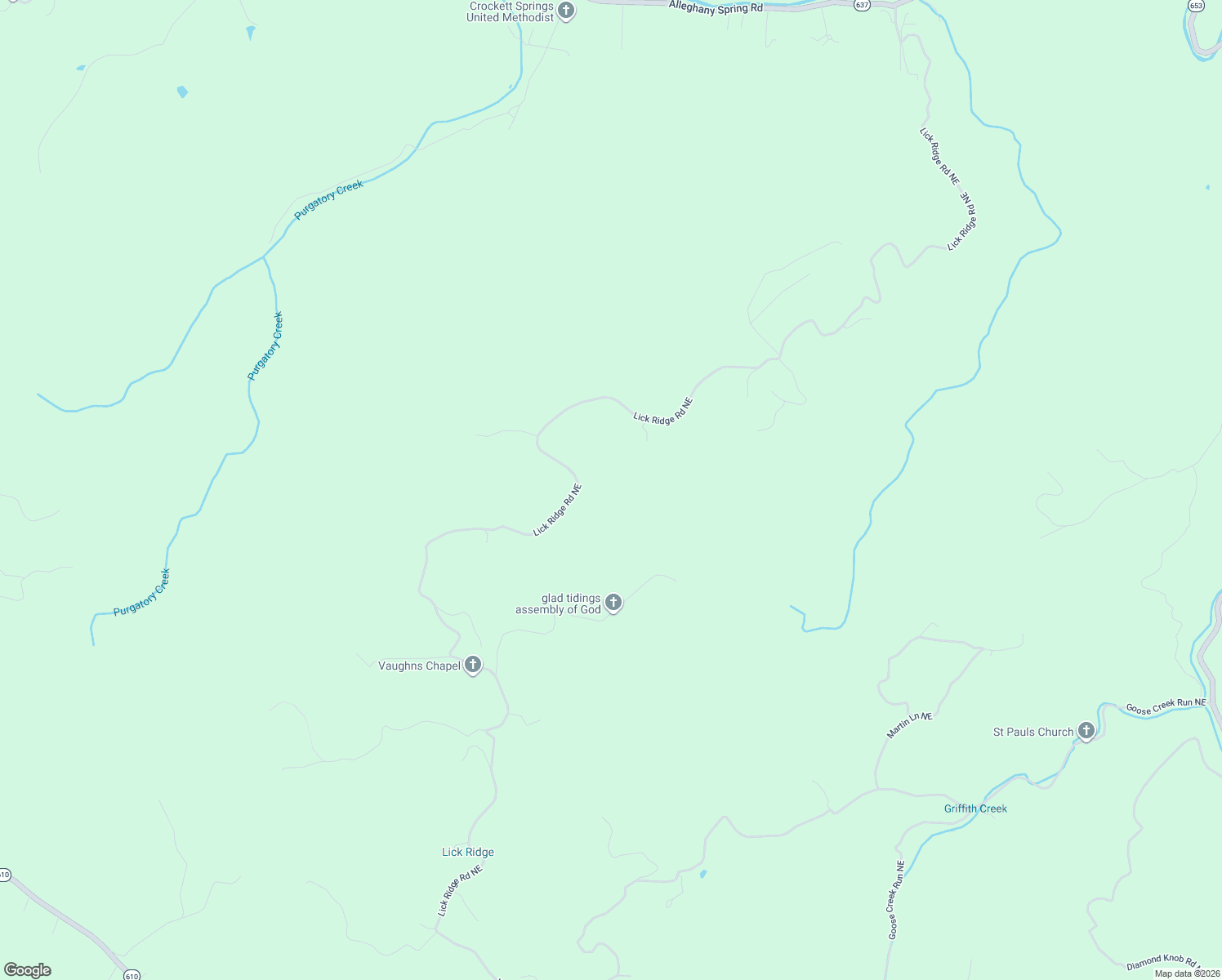 map of restaurants, bars, coffee shops, grocery stores, and more near 1766-2070 Lick Ridge Road Northeast in Check
