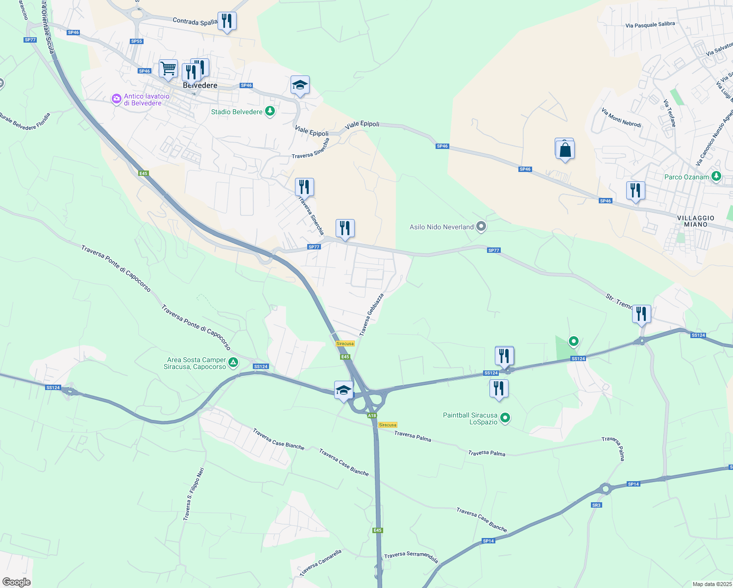 map of restaurants, bars, coffee shops, grocery stores, and more near 9 Via Ulisse in Libero consorzio comunale di Siracusa