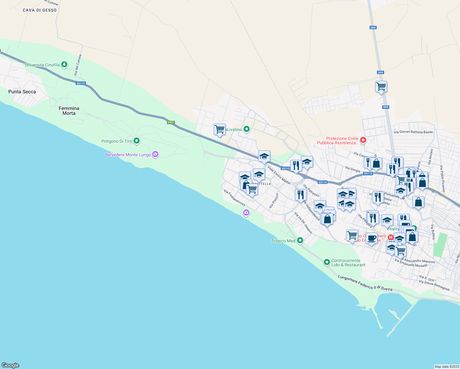 map of restaurants, bars, coffee shops, grocery stores, and more near 2 Via Portoferrara in Gela