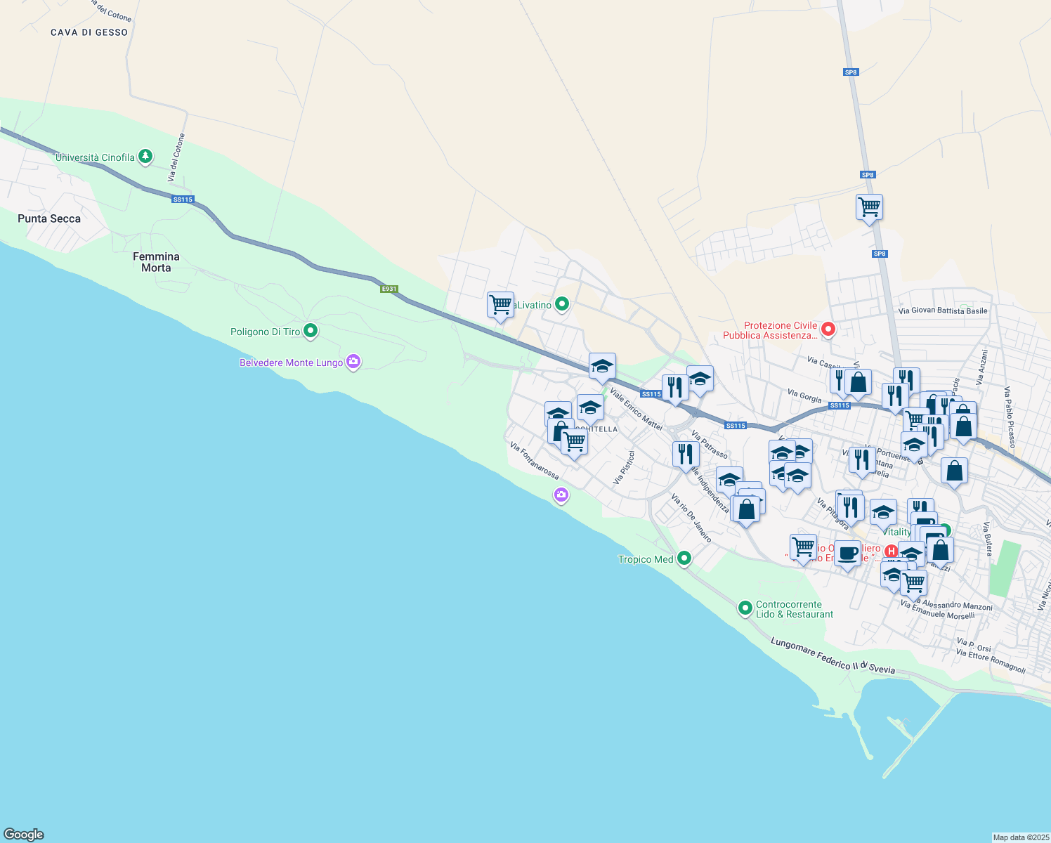 map of restaurants, bars, coffee shops, grocery stores, and more near 2 Via Portoferrara in Gela