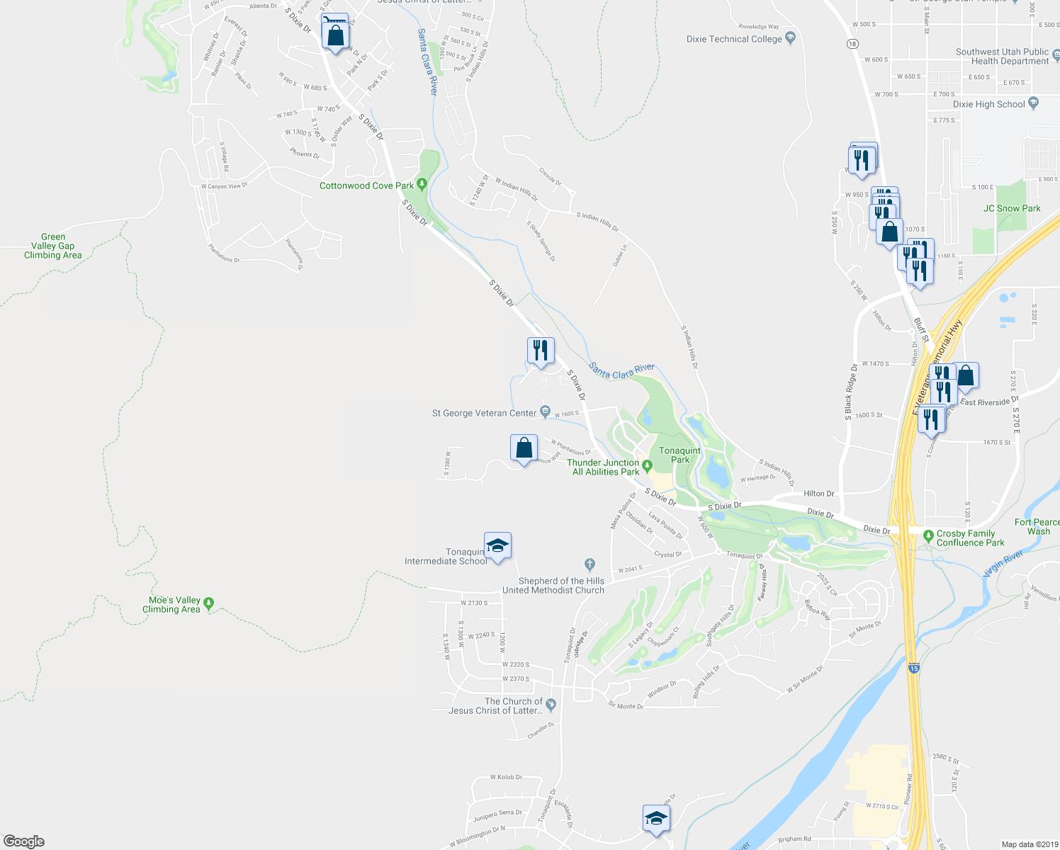 map of restaurants, bars, coffee shops, grocery stores, and more near 1664 South Dixie Drive in St. George