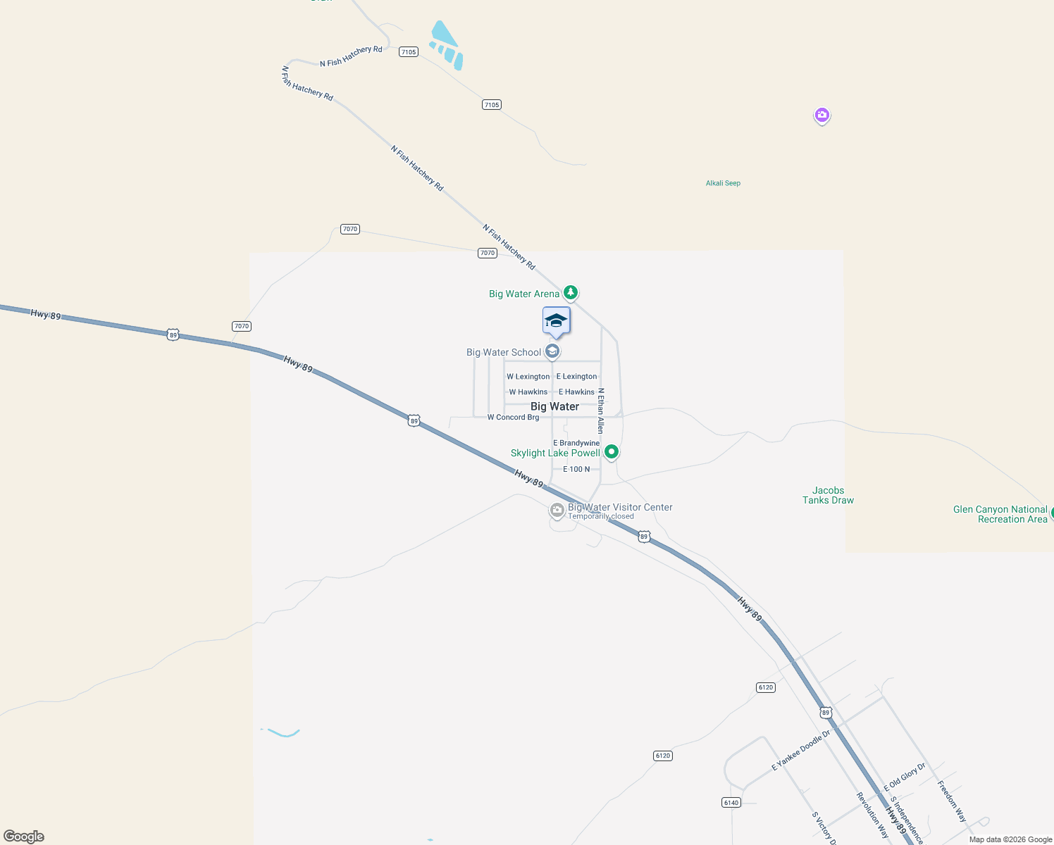 map of restaurants, bars, coffee shops, grocery stores, and more near 254 Concord Bridge in Big Water