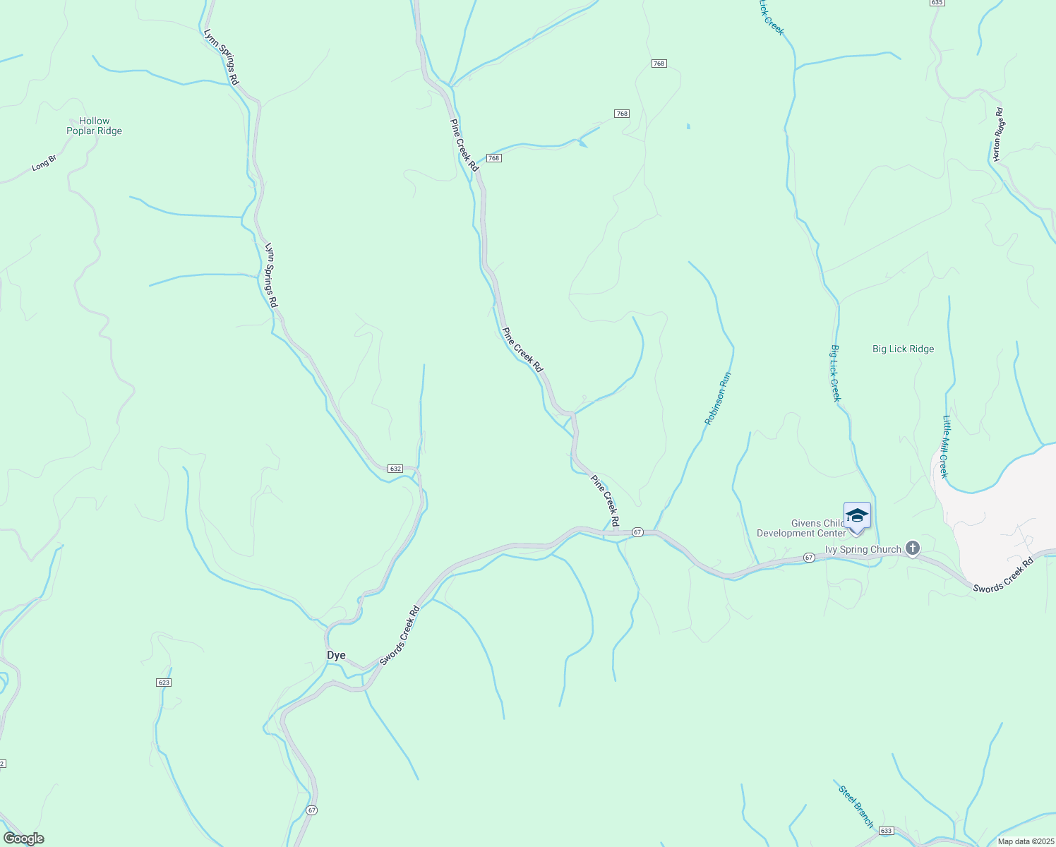 map of restaurants, bars, coffee shops, grocery stores, and more near 441 Pine Creek Road in Swords Creek