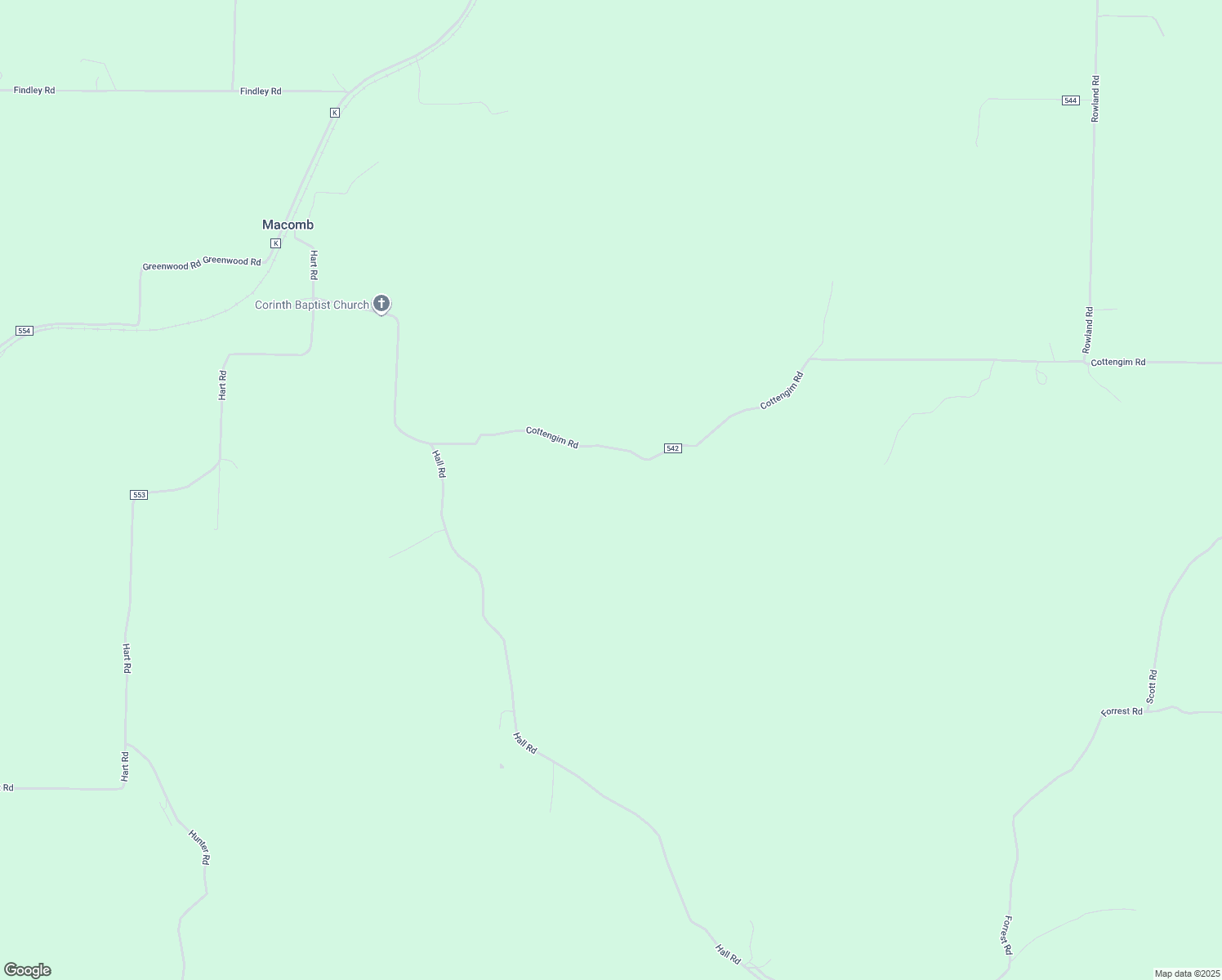 map of restaurants, bars, coffee shops, grocery stores, and more near 5082 Cottengim Road in Macomb