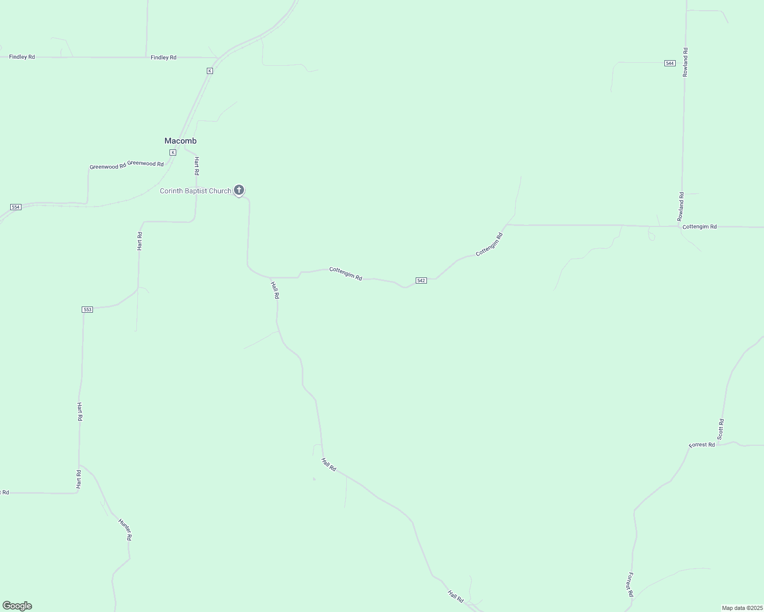map of restaurants, bars, coffee shops, grocery stores, and more near 5082 Cottengim Road in Macomb