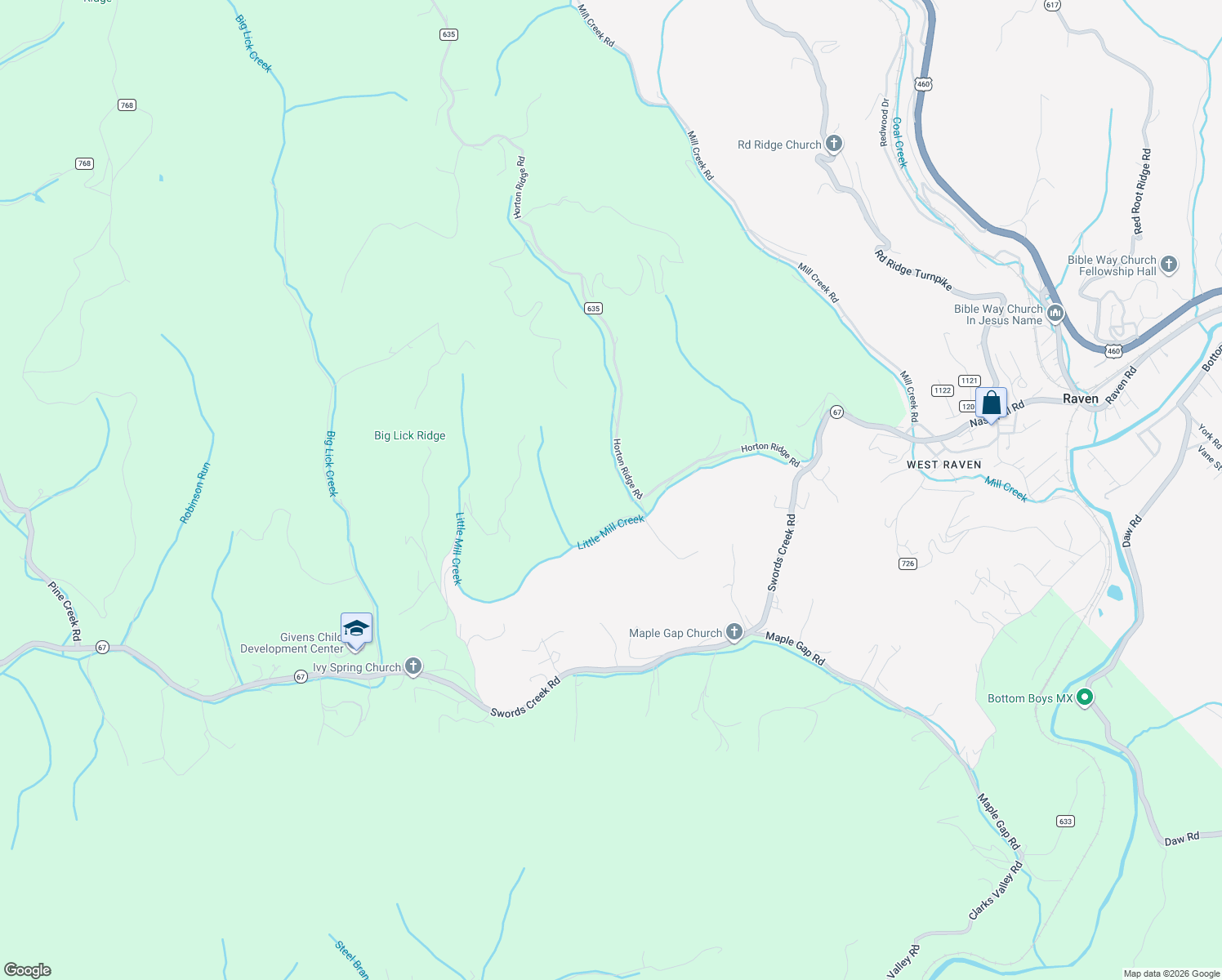 map of restaurants, bars, coffee shops, grocery stores, and more near Rabbit Hollow Road in Swords Creek