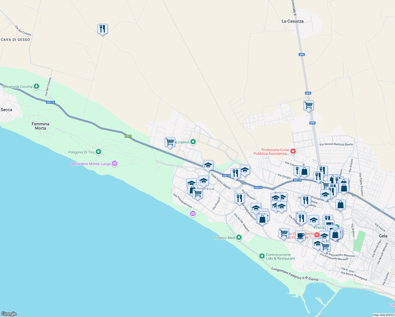 map of restaurants, bars, coffee shops, grocery stores, and more near 12 Via Tina Pica in Libero consorzio comunale di Caltanissetta