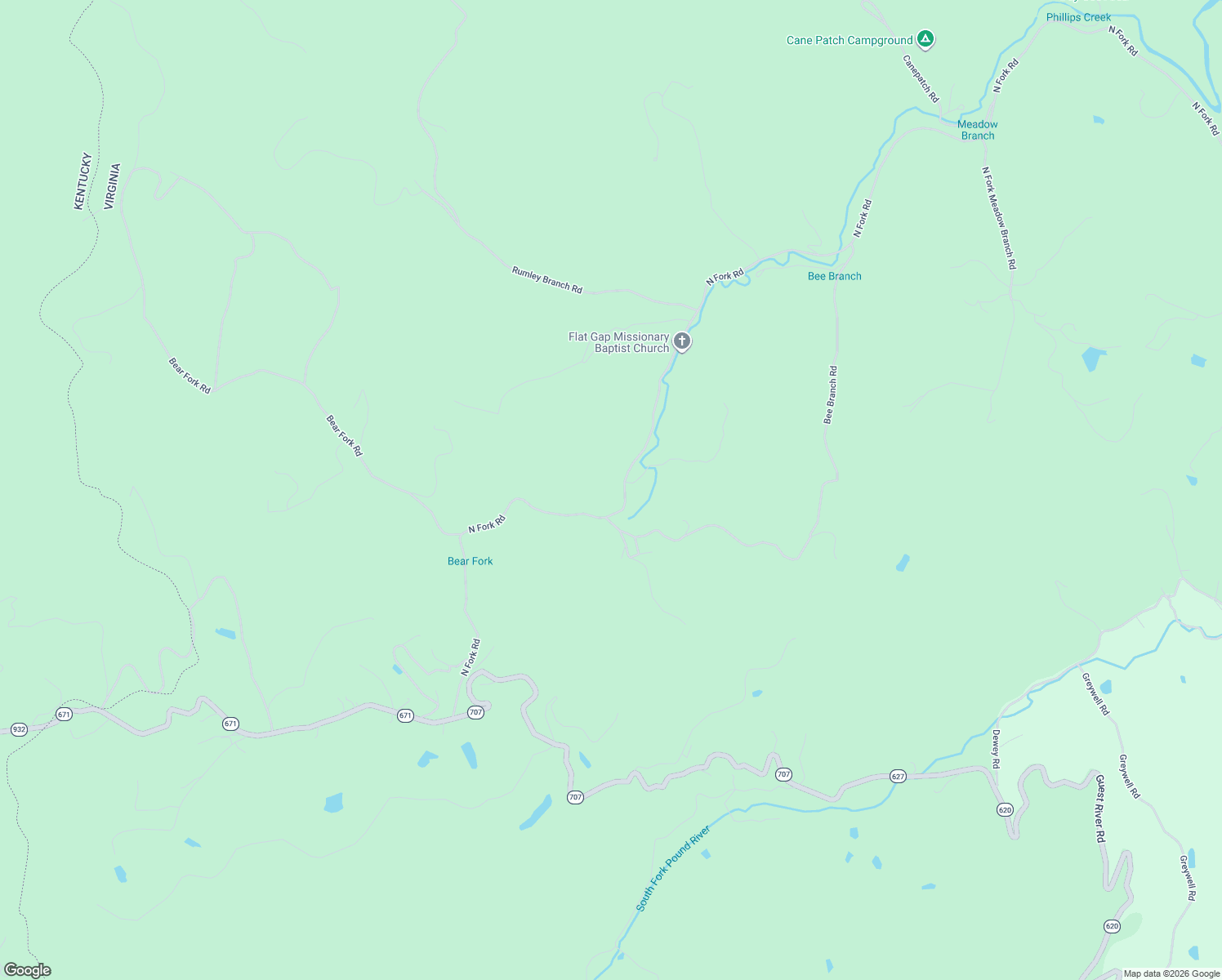 map of restaurants, bars, coffee shops, grocery stores, and more near 5625-5647 North Fork Road in Pound
