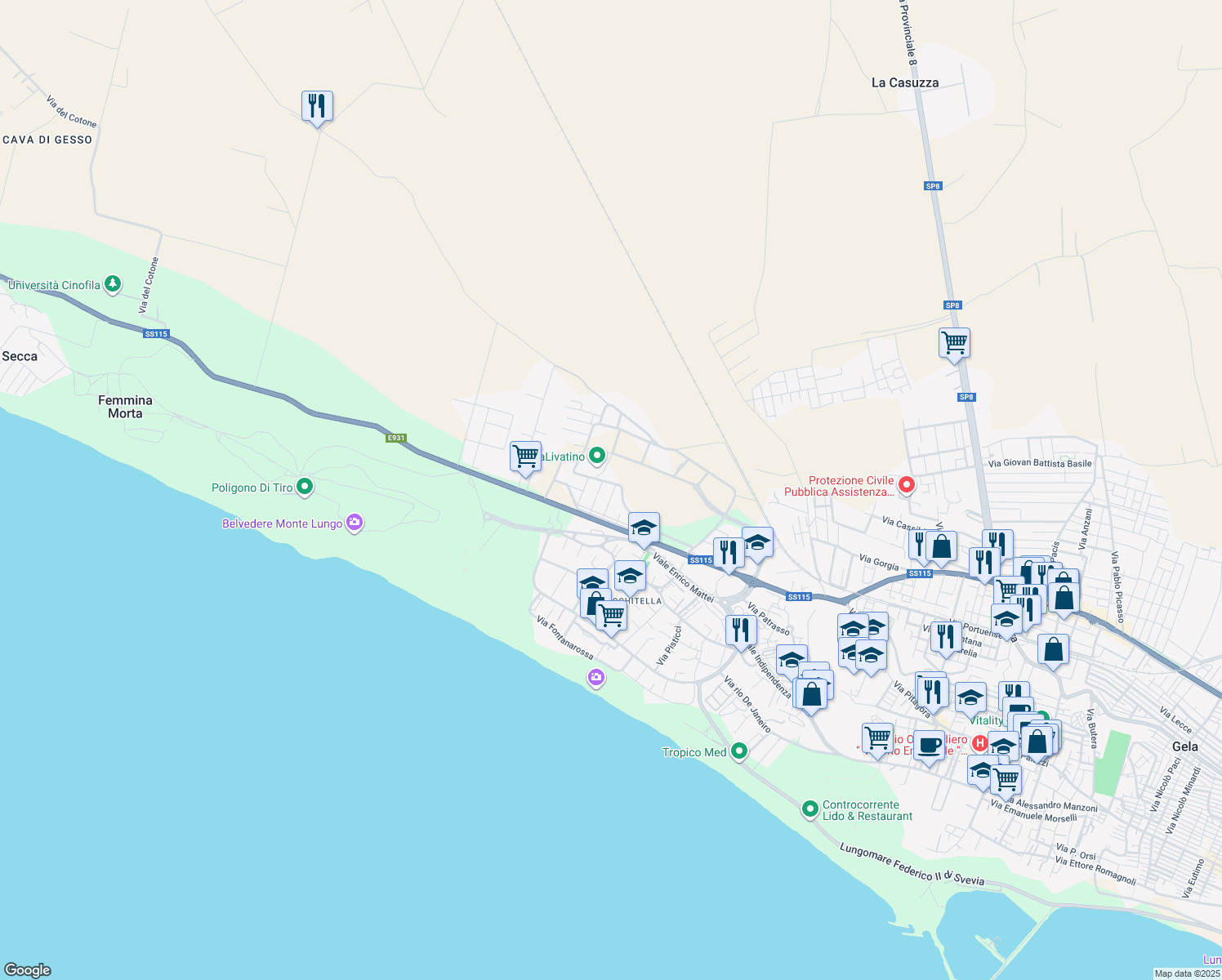 map of restaurants, bars, coffee shops, grocery stores, and more near 12 Via Tina Pica in Libero consorzio comunale di Caltanissetta