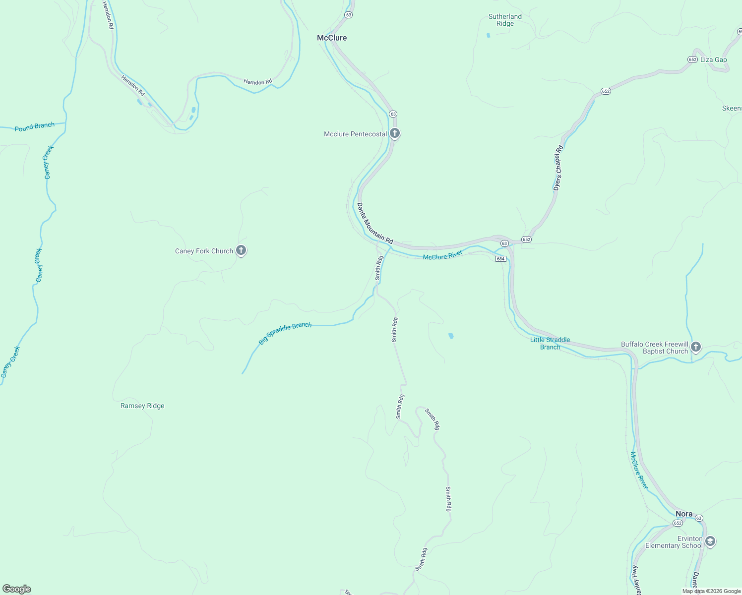 map of restaurants, bars, coffee shops, grocery stores, and more near 168 Josie Lane in McClure