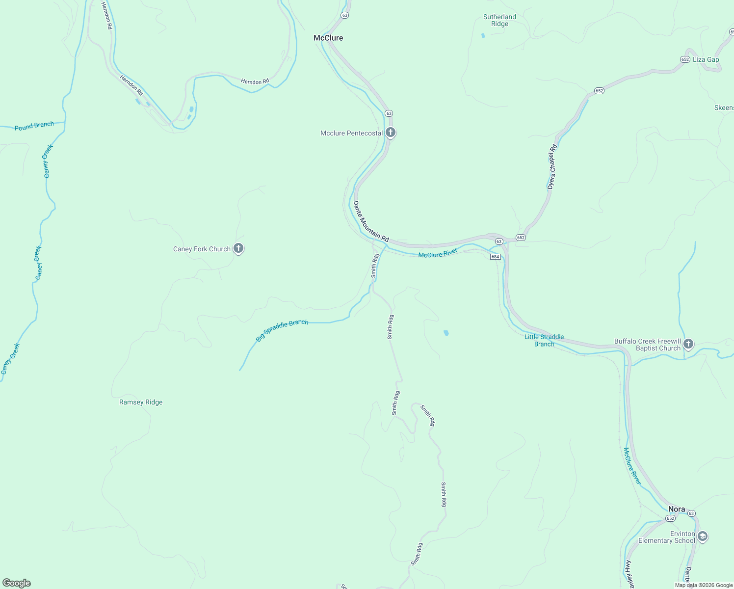 map of restaurants, bars, coffee shops, grocery stores, and more near 168 Josie Lane in McClure