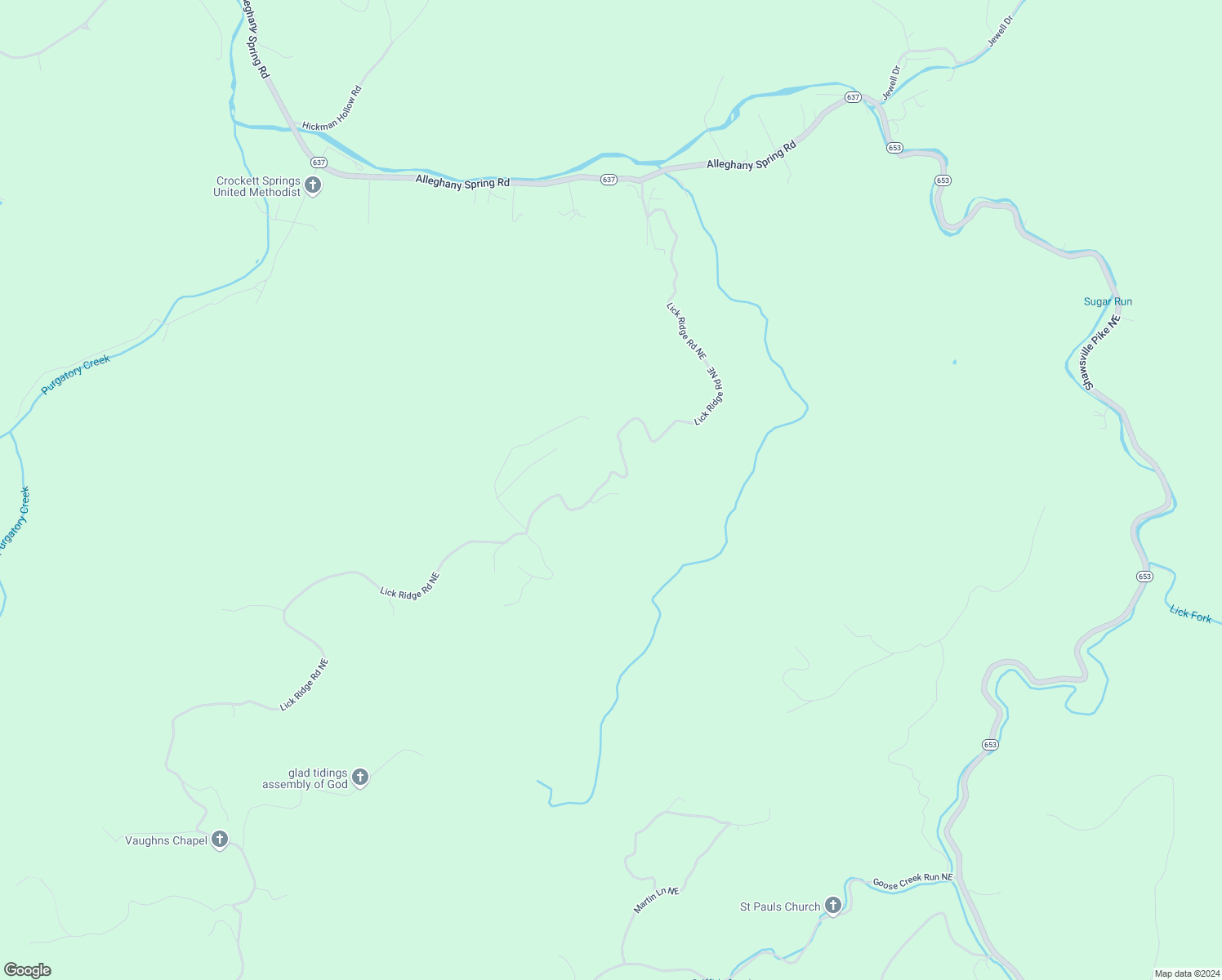 map of restaurants, bars, coffee shops, grocery stores, and more near 2631 Lick Ridge Road Northeast in Check