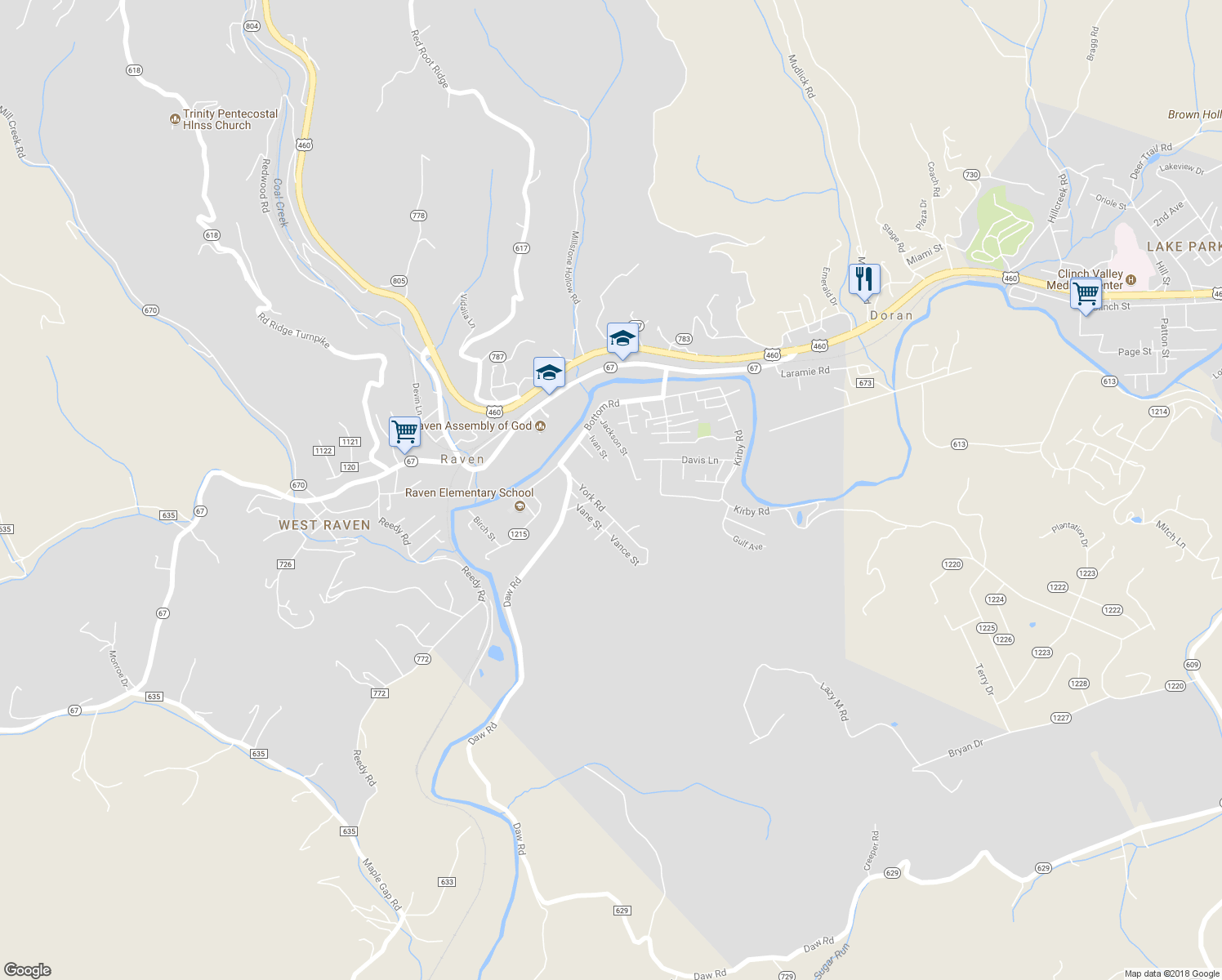 map of restaurants, bars, coffee shops, grocery stores, and more near 227 York Road in Raven