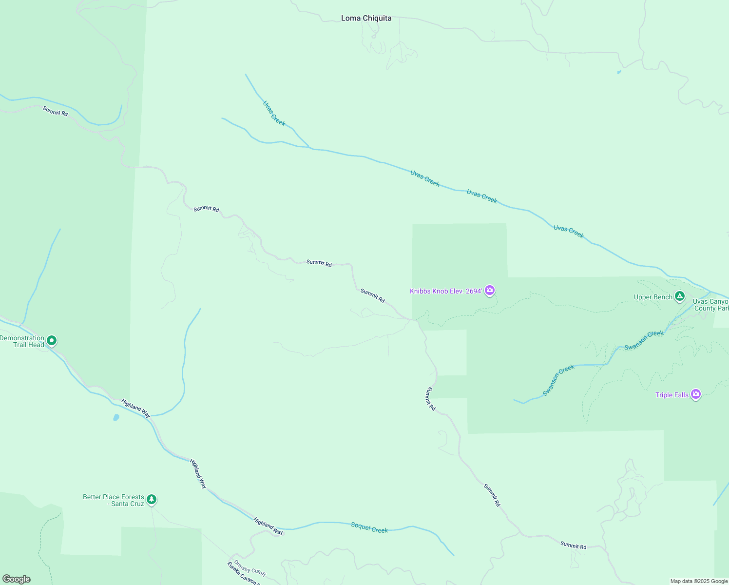 map of restaurants, bars, coffee shops, grocery stores, and more near Silverline Road in Santa Cruz County