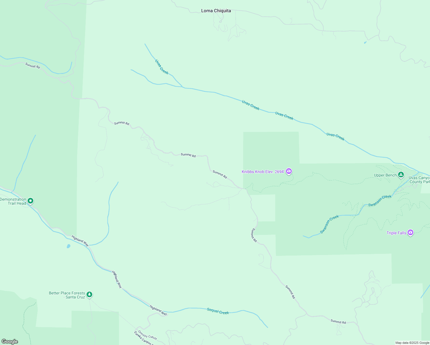 map of restaurants, bars, coffee shops, grocery stores, and more near Summit Road in Los Gatos