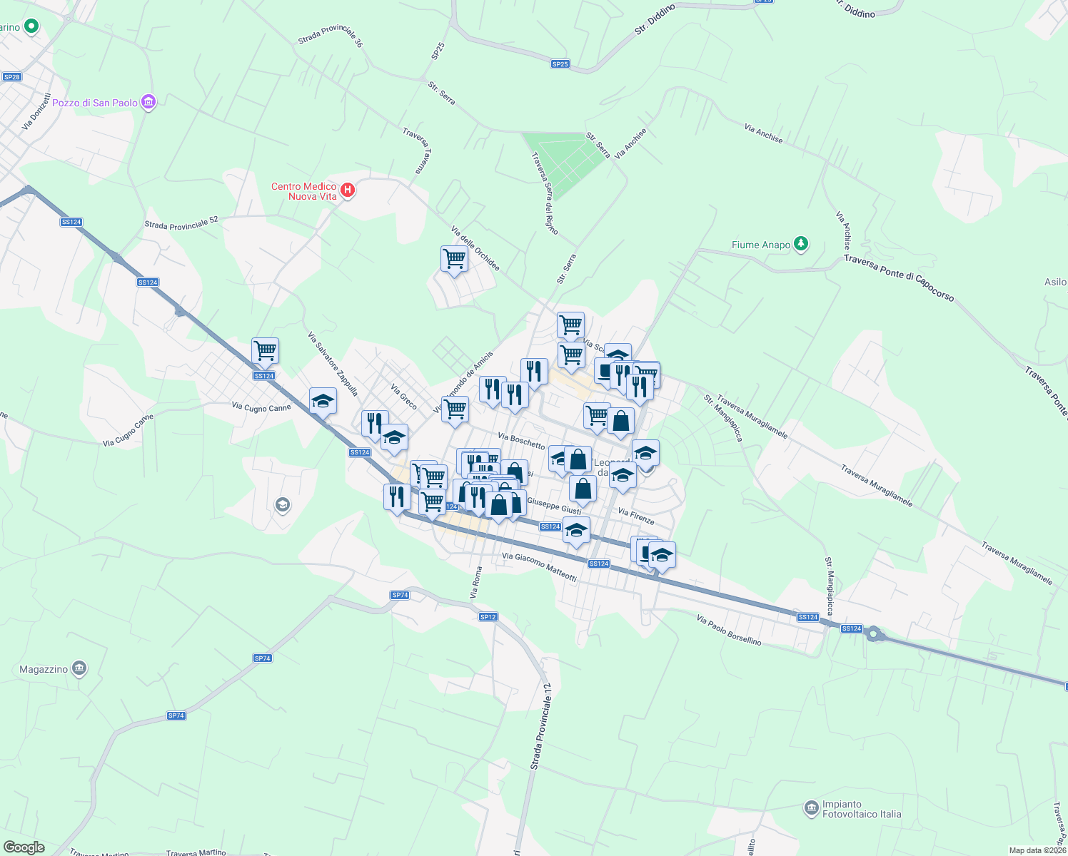 map of restaurants, bars, coffee shops, grocery stores, and more near 3 Largo Padre Columba in Floridia