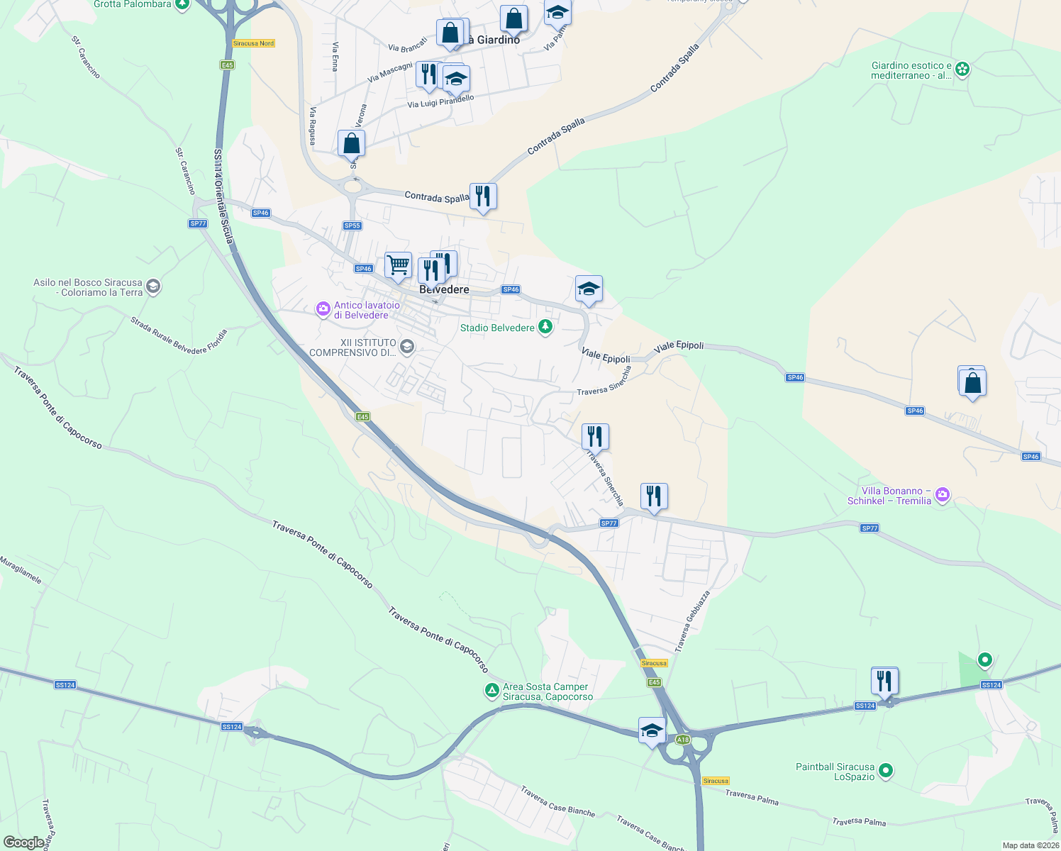 map of restaurants, bars, coffee shops, grocery stores, and more near 1/d-1/e Traversa Sinerchia in Libero consorzio comunale di Siracusa