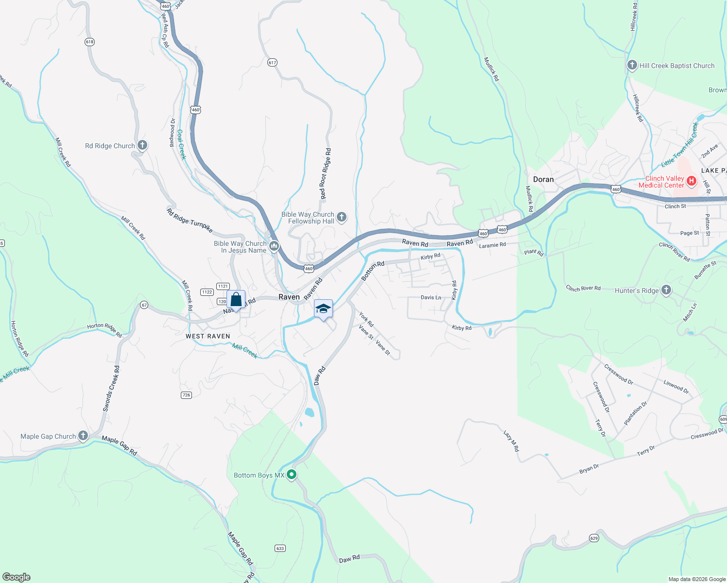 map of restaurants, bars, coffee shops, grocery stores, and more near Little Street in Raven